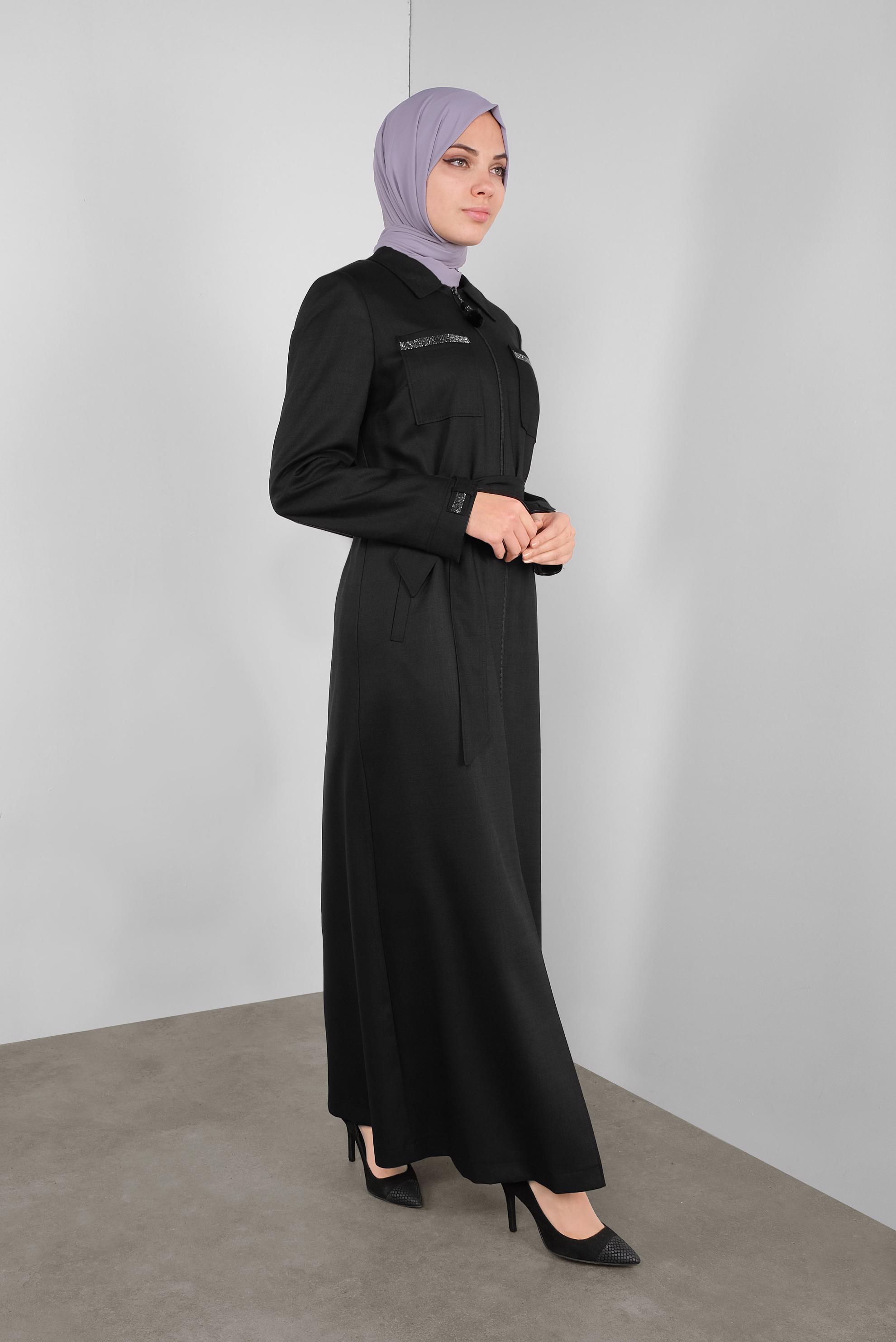 Vêtements hijab NOIR PARDESSUS À EMBELLI 10300 