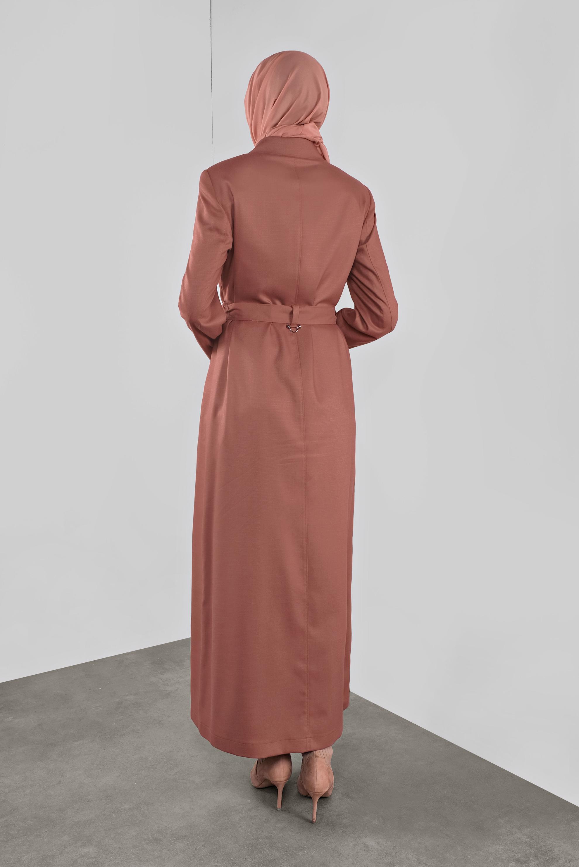 Tesettür giyim TURUNCU TAŞ BASKILI CEPLİ PARDESÜ 10300 