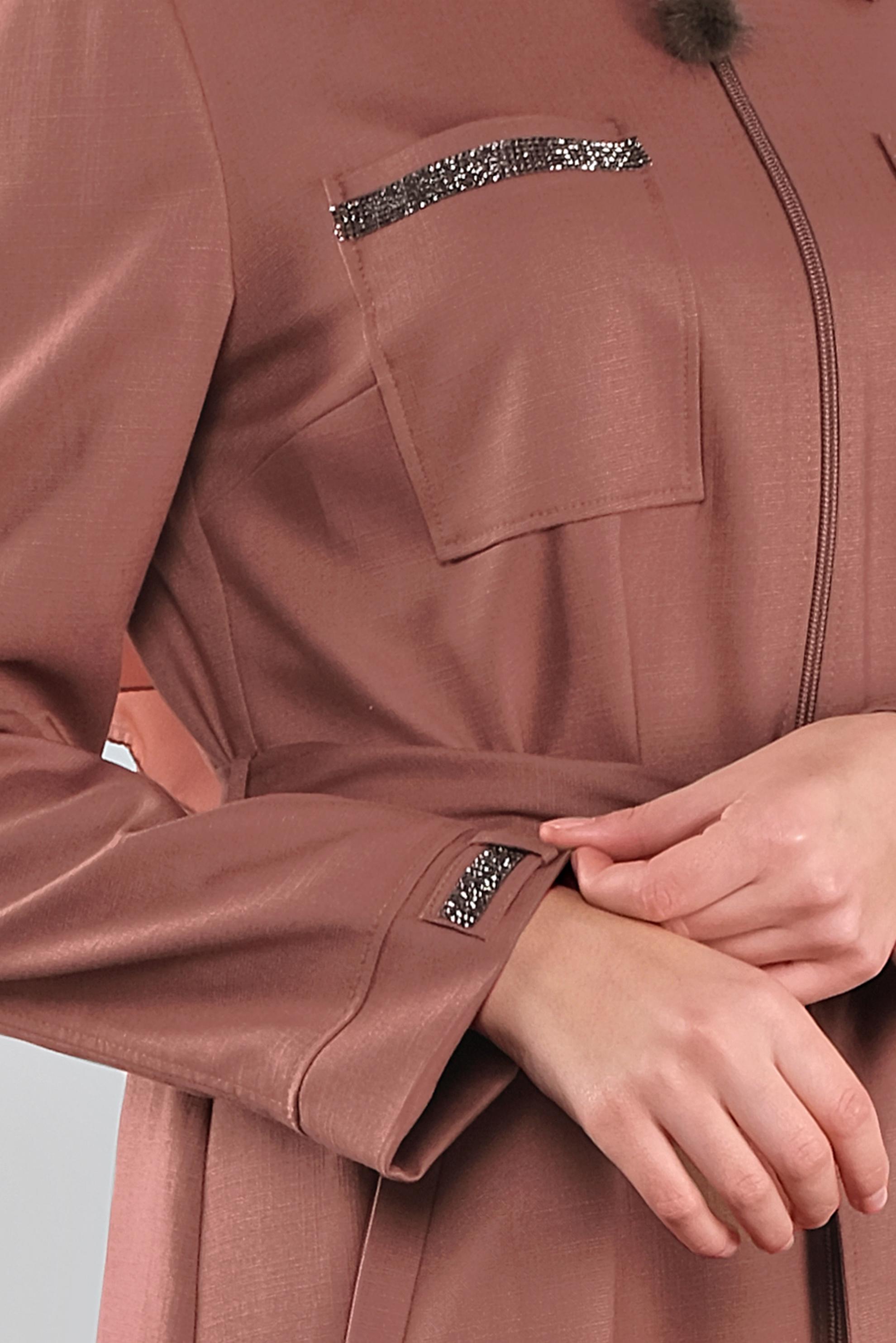 Tesettür giyim TURUNCU TAŞ BASKILI CEPLİ PARDESÜ 10300 