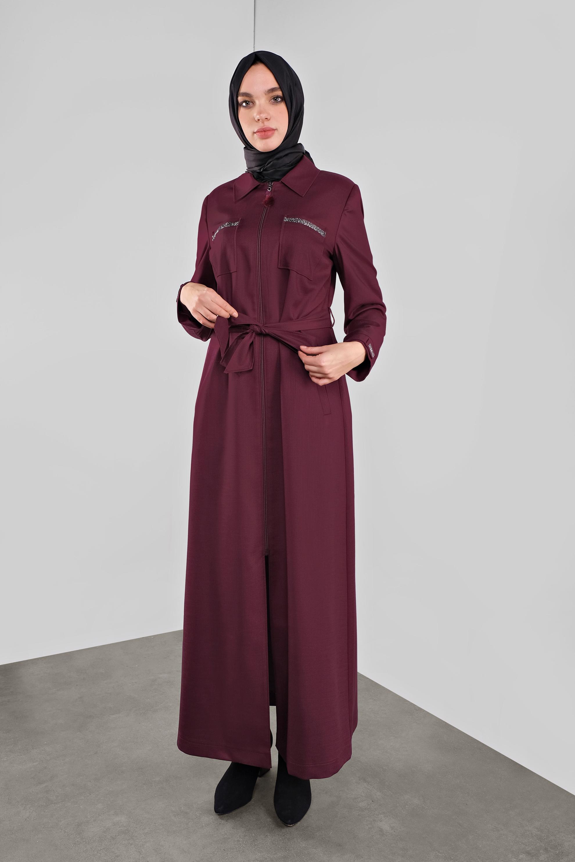 Vêtements hijab PRUNE PARDESSUS À EMBELLI 10300 