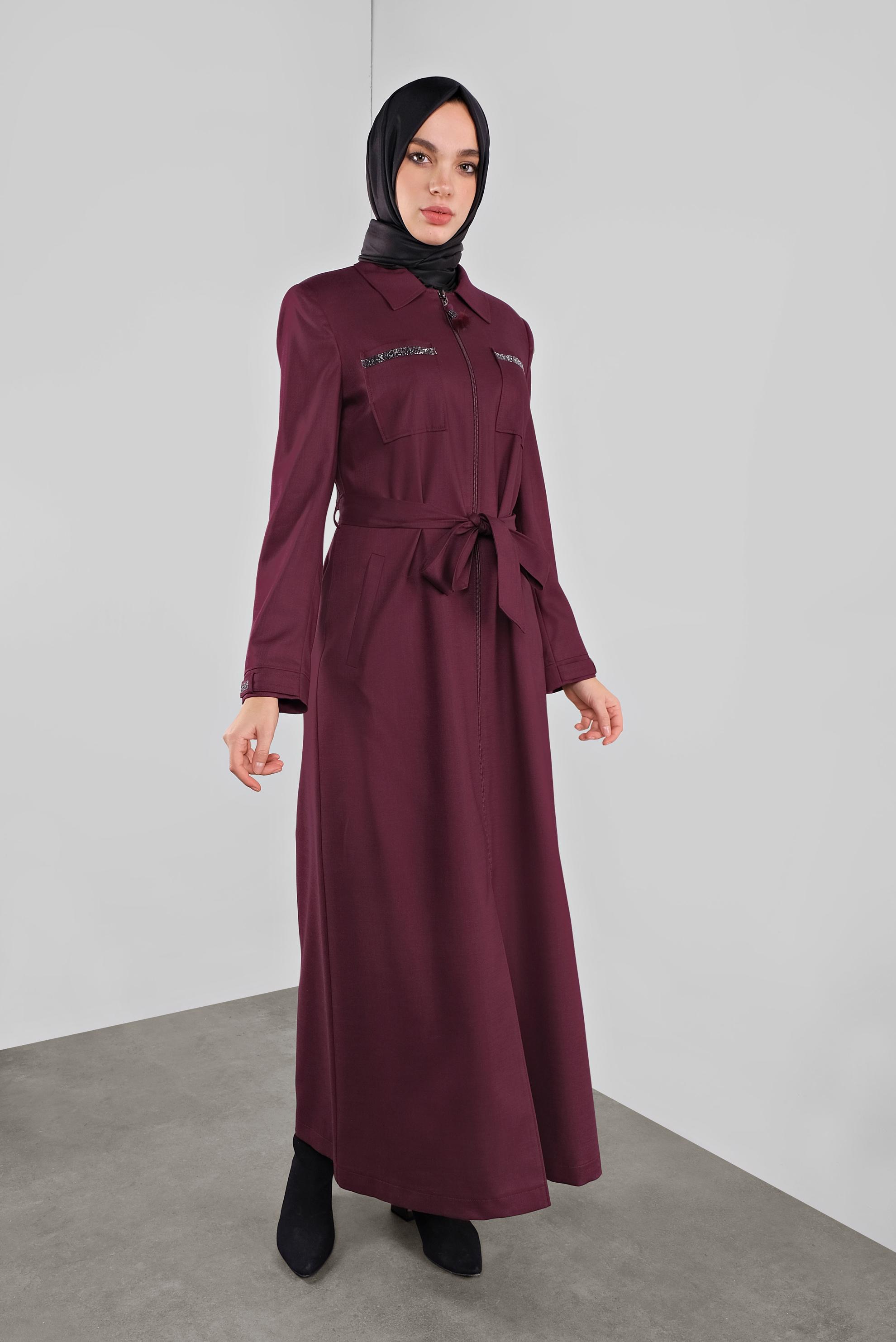 Vêtements hijab PRUNE PARDESSUS À EMBELLI 10300 