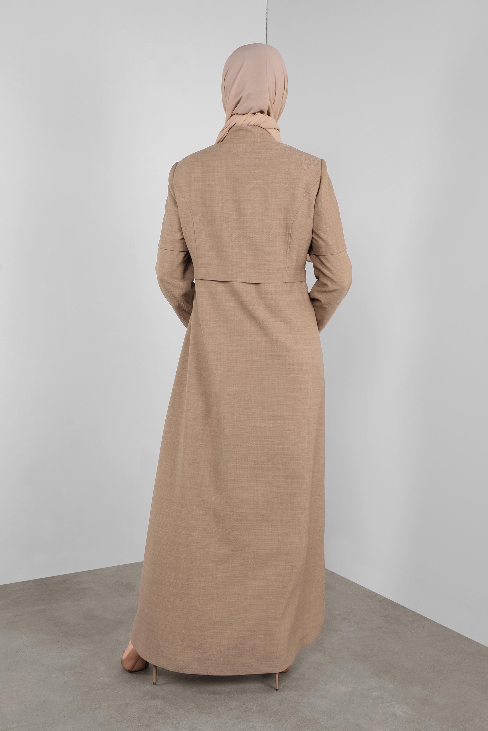 Tesettür giyim KAHVE TAŞLI ZİNCİR AKSESUARLI PARDESÜ 10303 