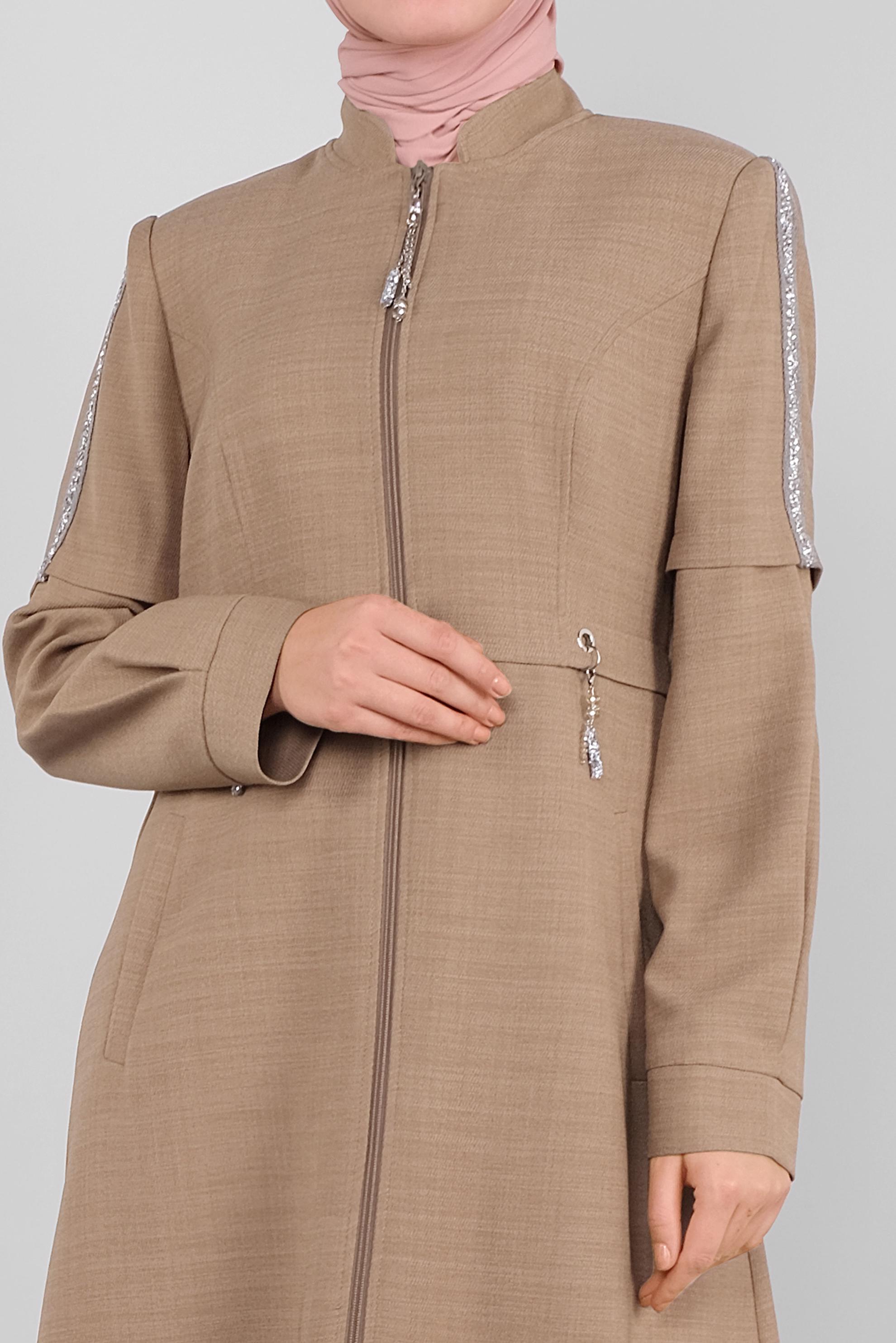 Tesettür giyim KAHVE TAŞLI ZİNCİR AKSESUARLI PARDESÜ 10303 