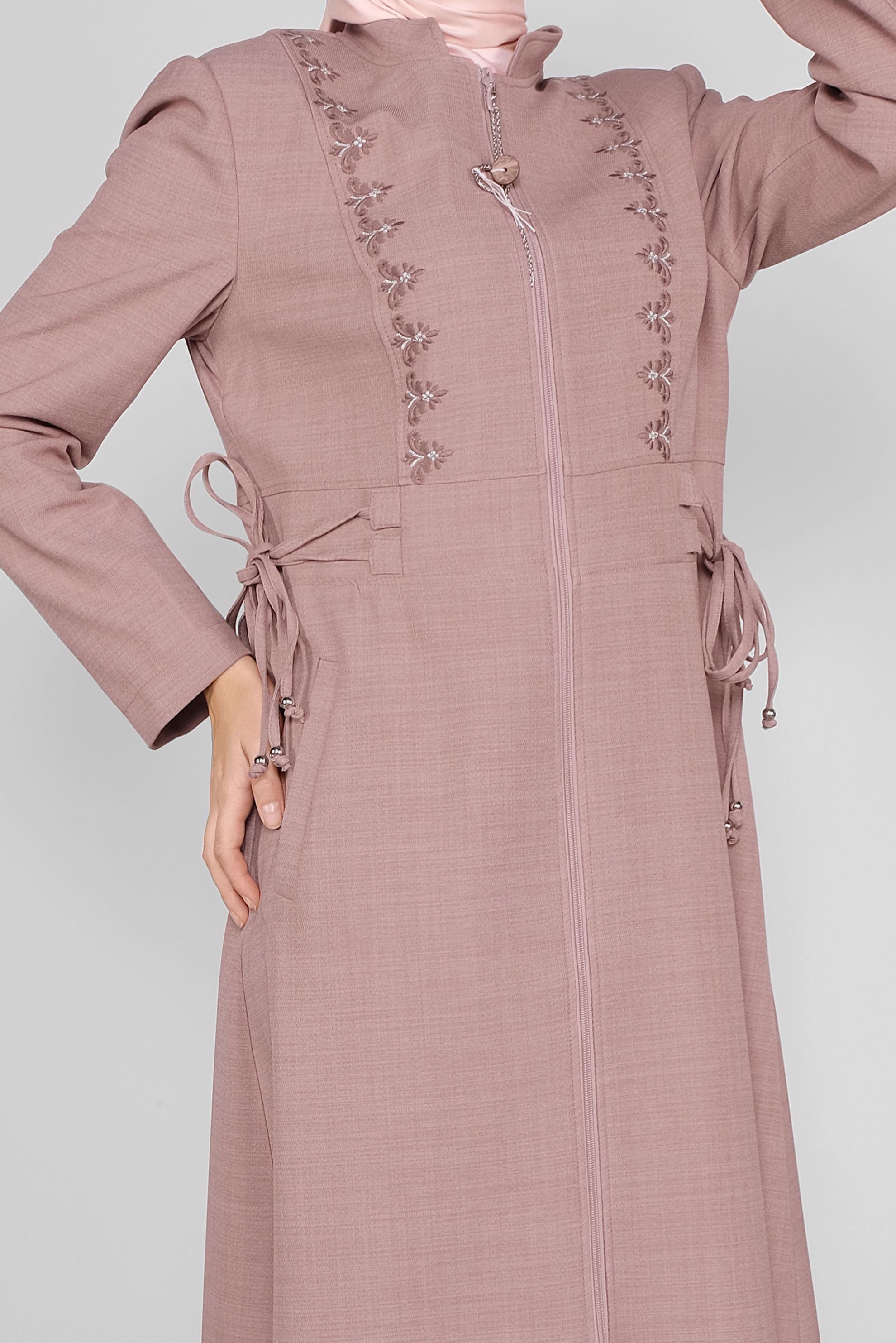 Tesettür giyim PUDRA YANDAN BAĞCIKLI NAKIŞLI PARDESÜ  10308 