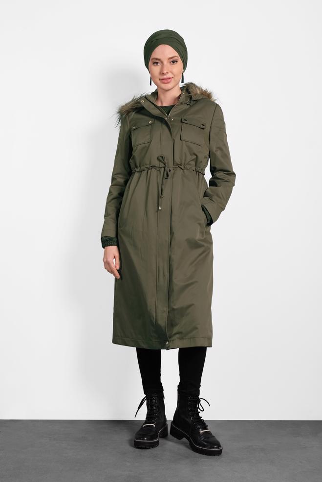 Vêtements hijab  PARKA TAILLE À SMOCKS AVEC CAPUCHE 90001 - ALVİNA