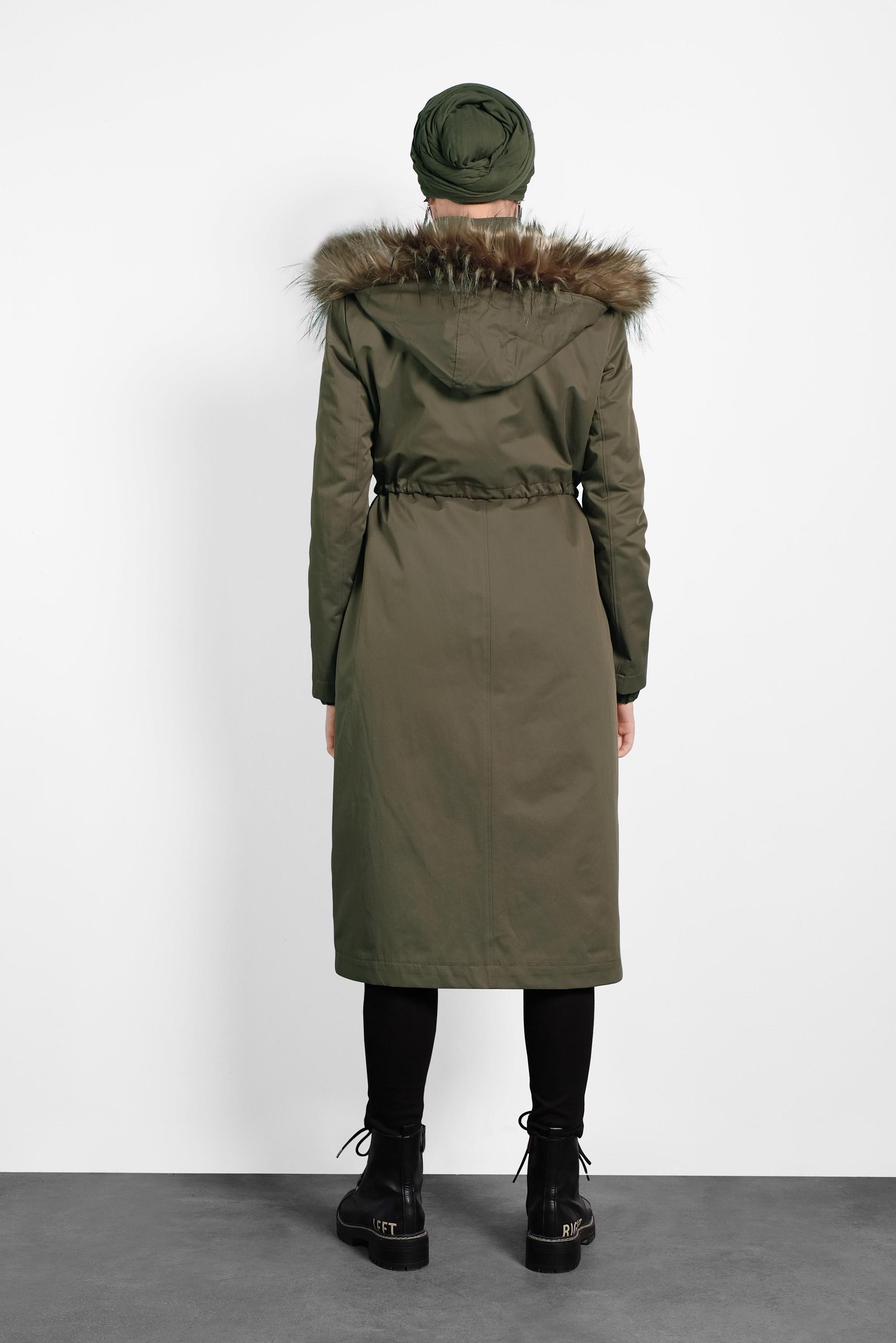 Hijab clothing KHAKI HOODED SMOCKED-WAIST COAT 90001 