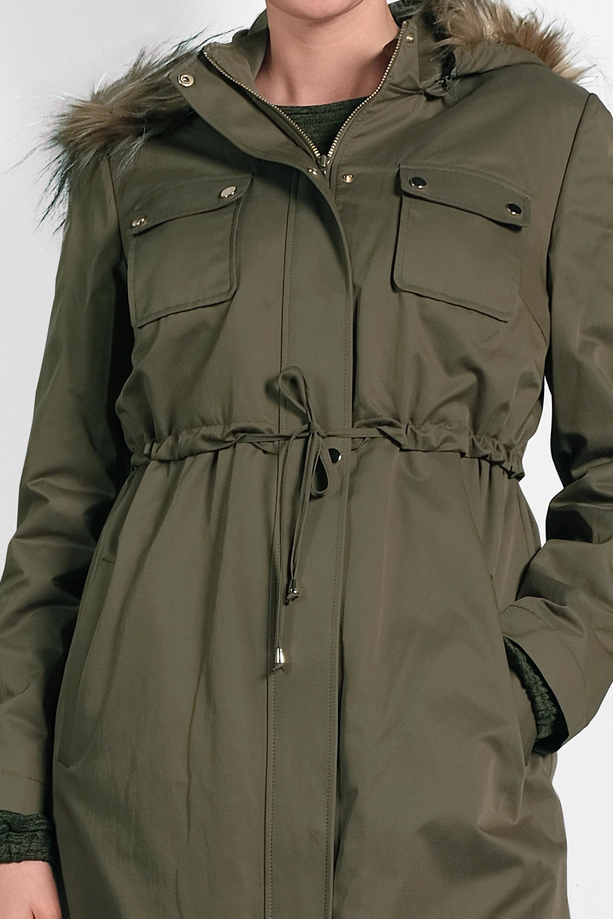 Hijab clothing KHAKI HOODED SMOCKED-WAIST COAT 90001 