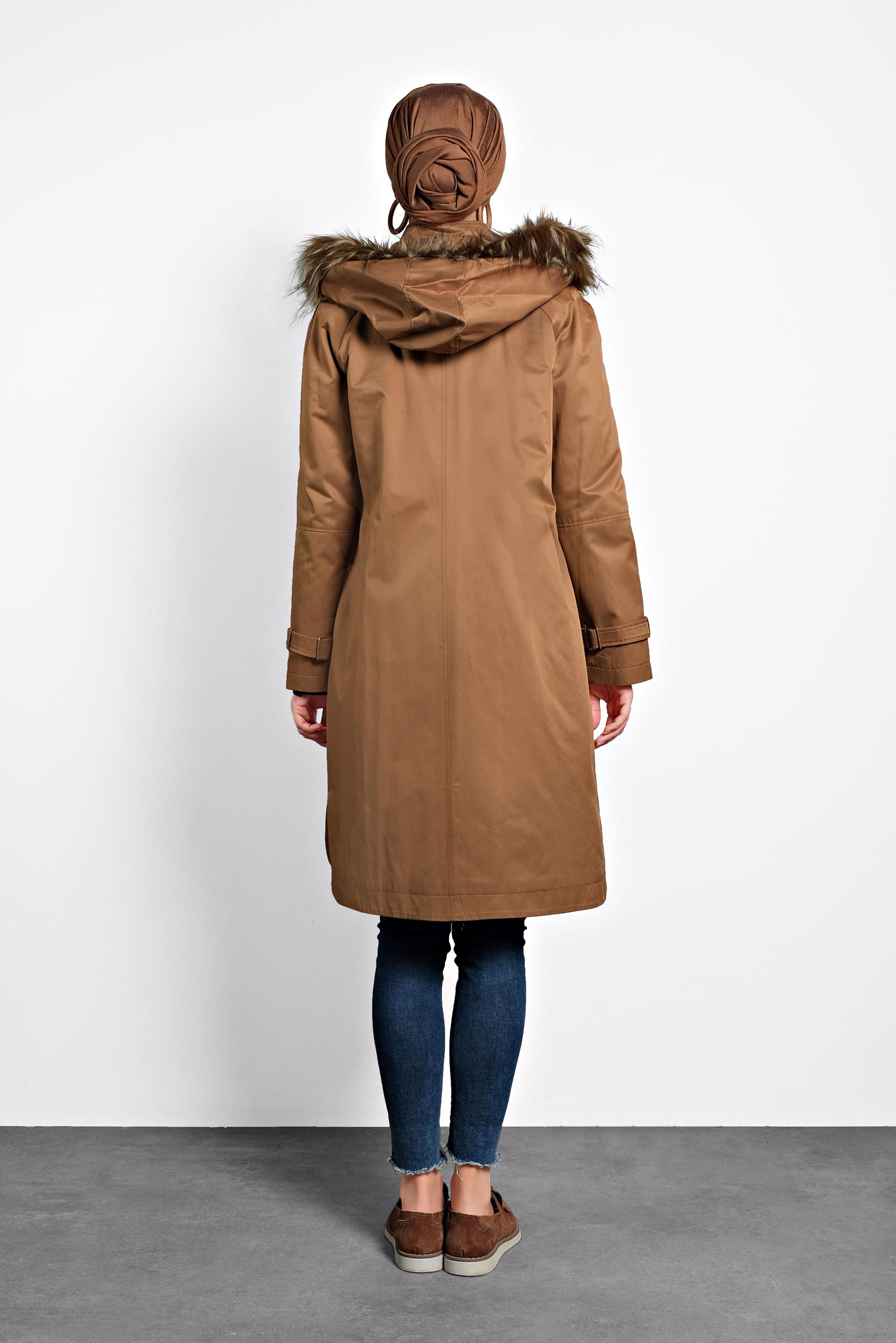 Tesettür giyim TABA KAPÜŞONLU PARKA 90002