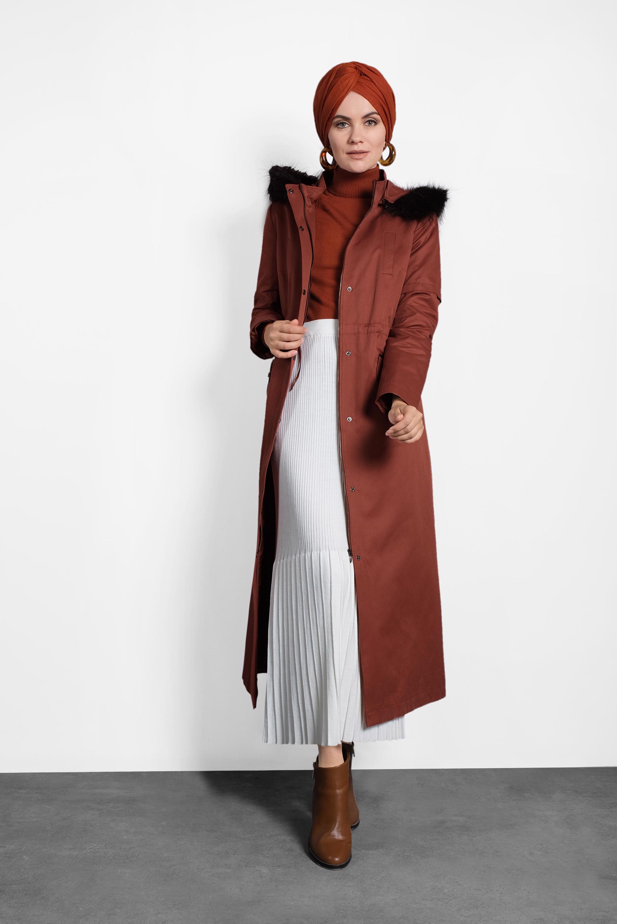 Vêtements hijab ORANGE PARKA ZIPPÉ À CAPUCHE EN PEAU DE MOUTON 90006