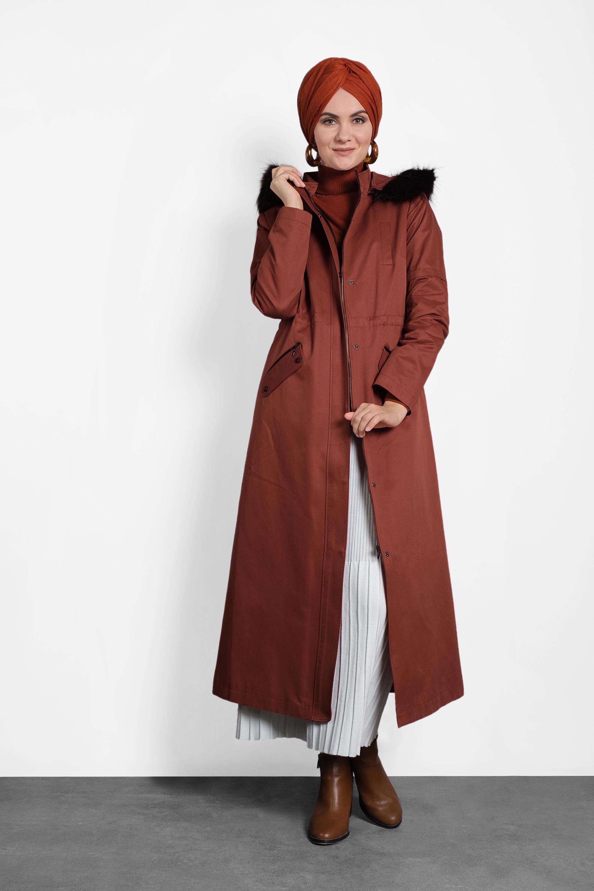 Vêtements hijab ORANGE PARKA ZIPPÉ À CAPUCHE EN PEAU DE MOUTON 90006