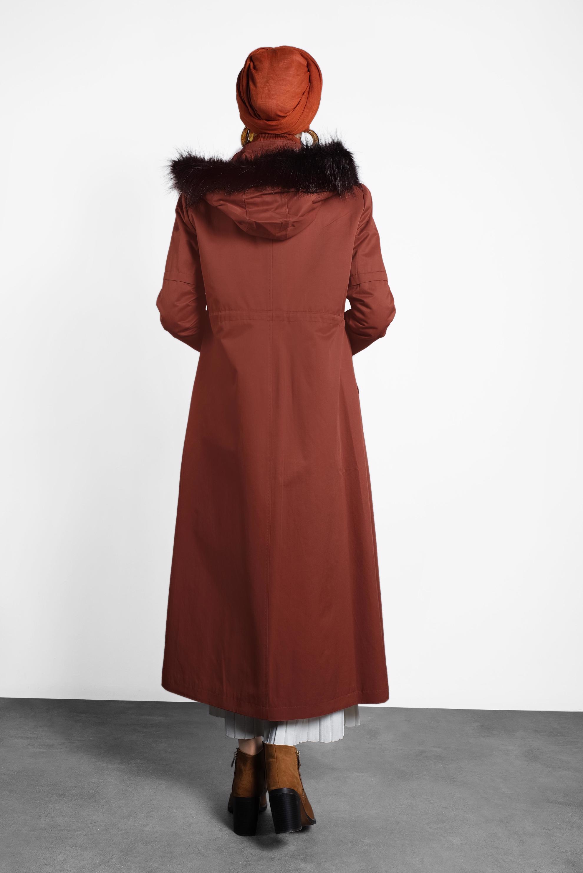 Vêtements hijab ORANGE PARKA ZIPPÉ À CAPUCHE EN PEAU DE MOUTON 90006