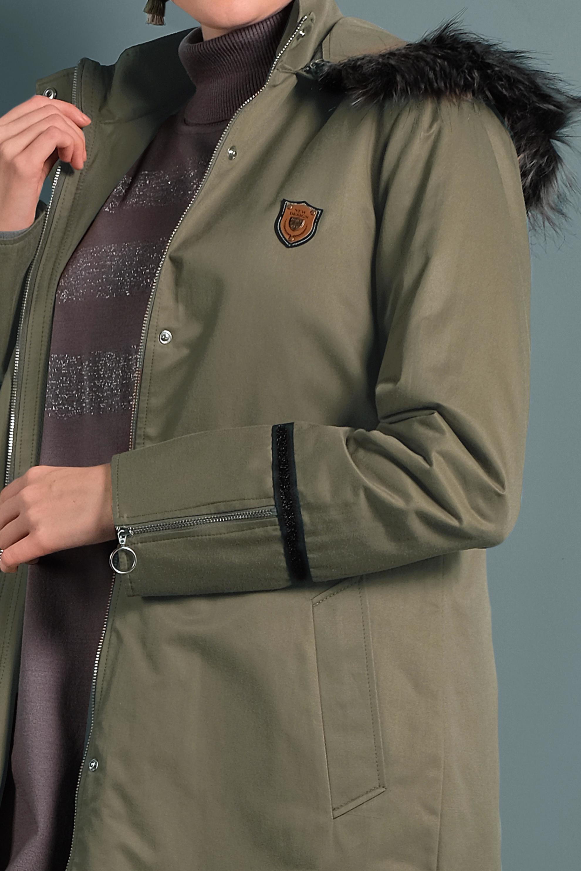 Hijab clothing KHAKI ZIPPED FAUX-FUR-TRIM HOODED PARKA 90011 