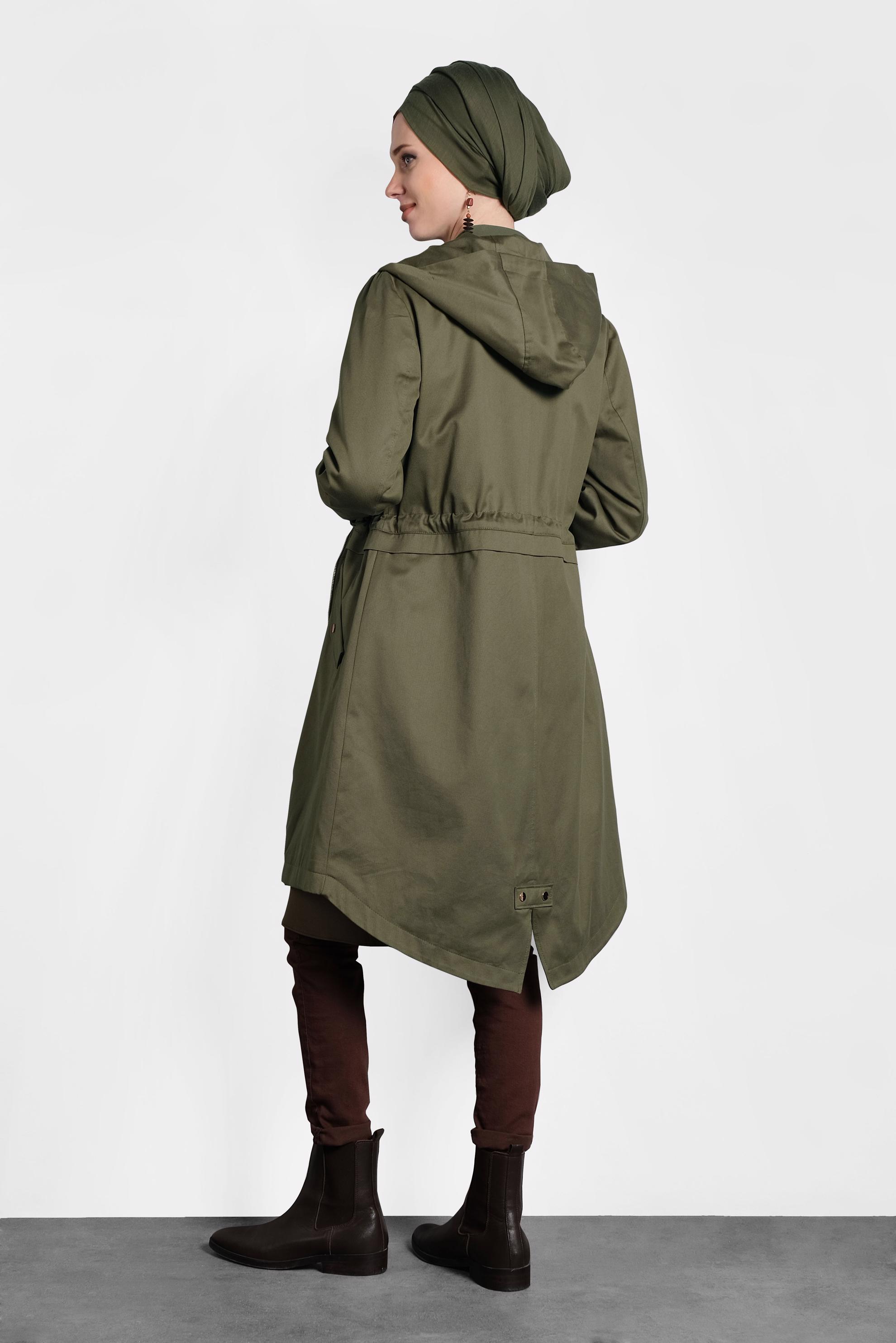 Tesettür giyim HAKİ CEPLİ KAPÜŞONLU PARKA 90018