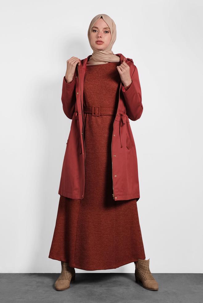 Vêtements hijab  PARKA AVEC POCHES ET CAPUCHE 90018  - ALVİNA