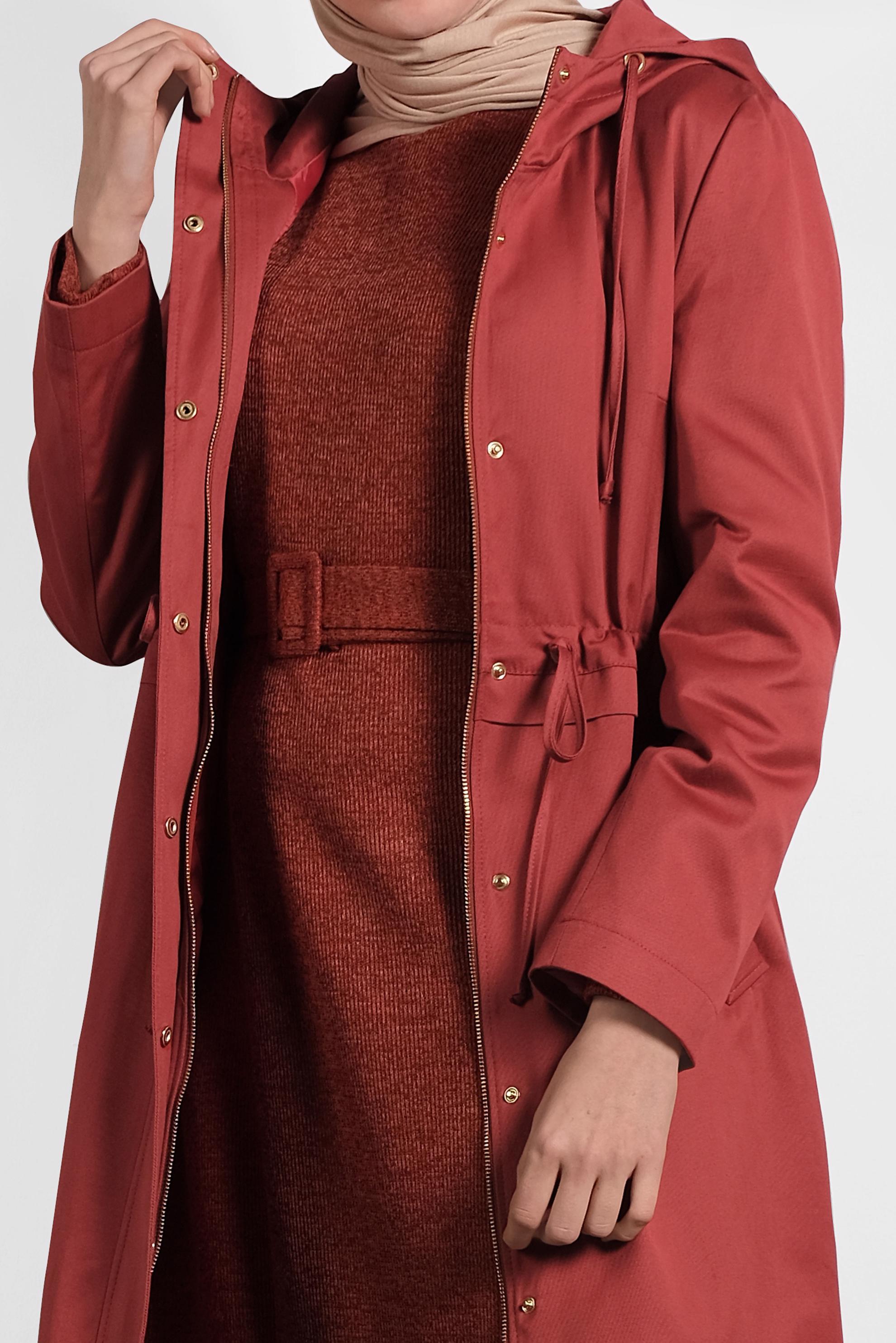 Tesettür giyim TURUNCU CEPLİ KAPÜŞONLU PARKA 90018