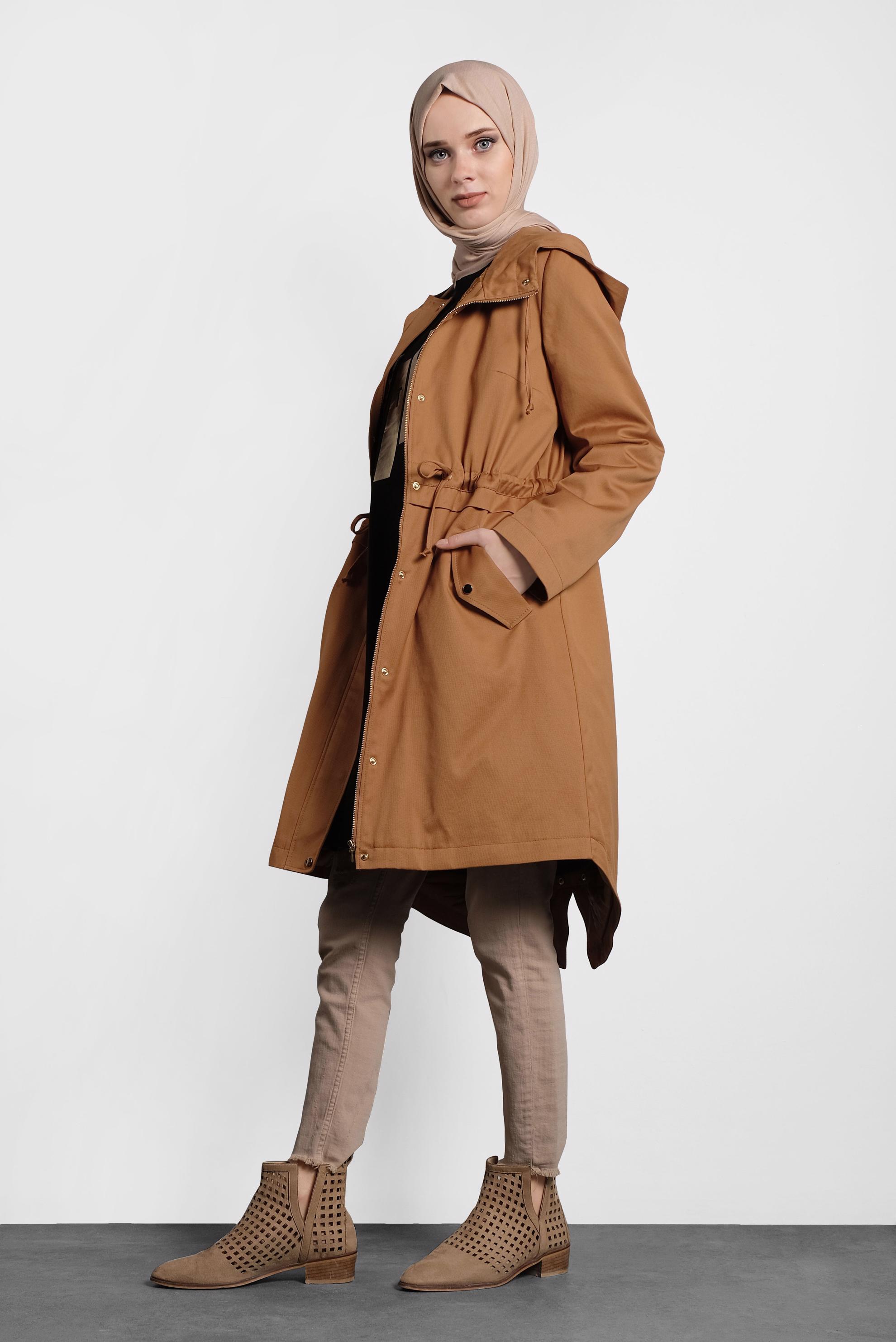 Tesettür giyim TABA CEPLİ KAPÜŞONLU PARKA 90018