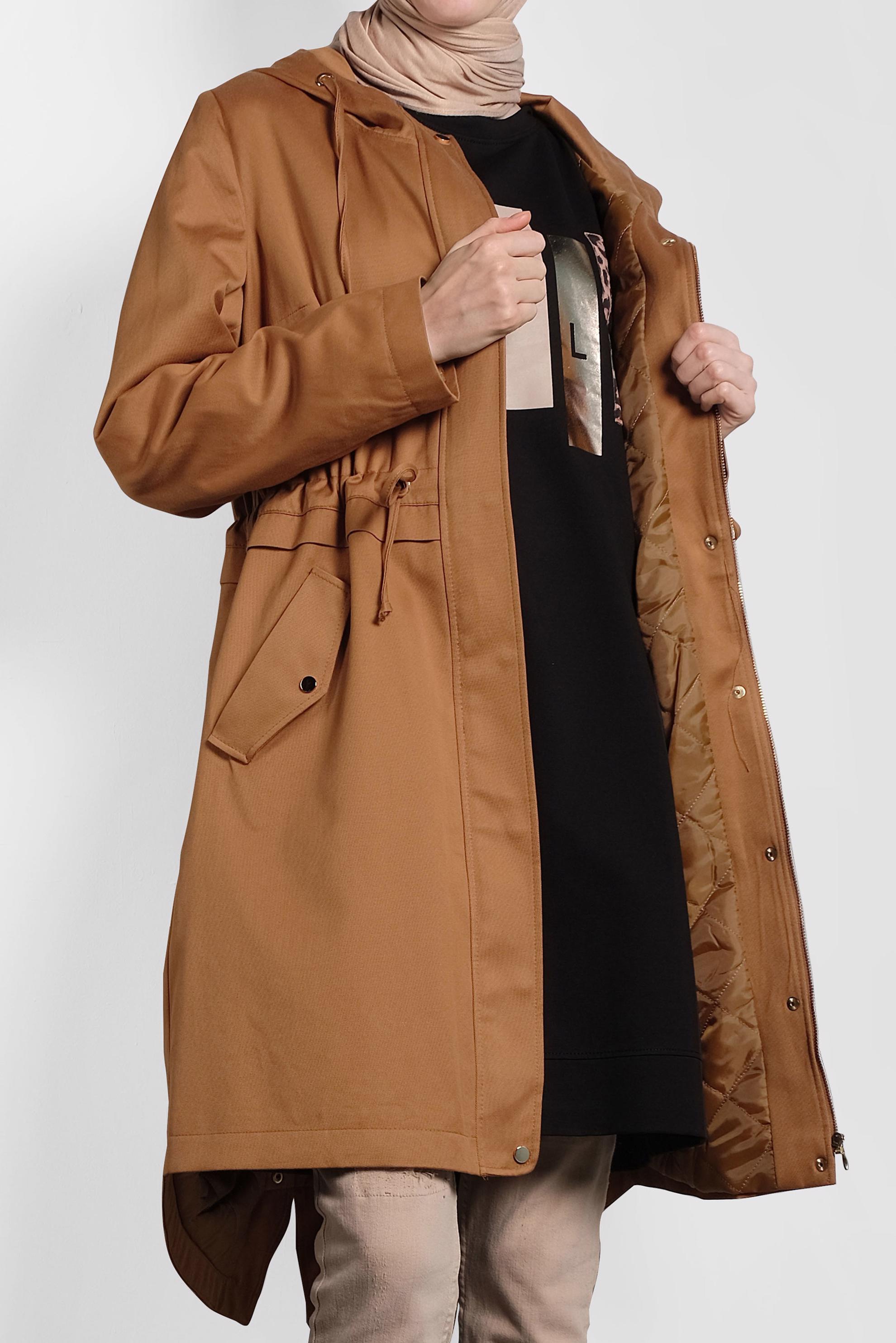 Tesettür giyim TABA CEPLİ KAPÜŞONLU PARKA 90018