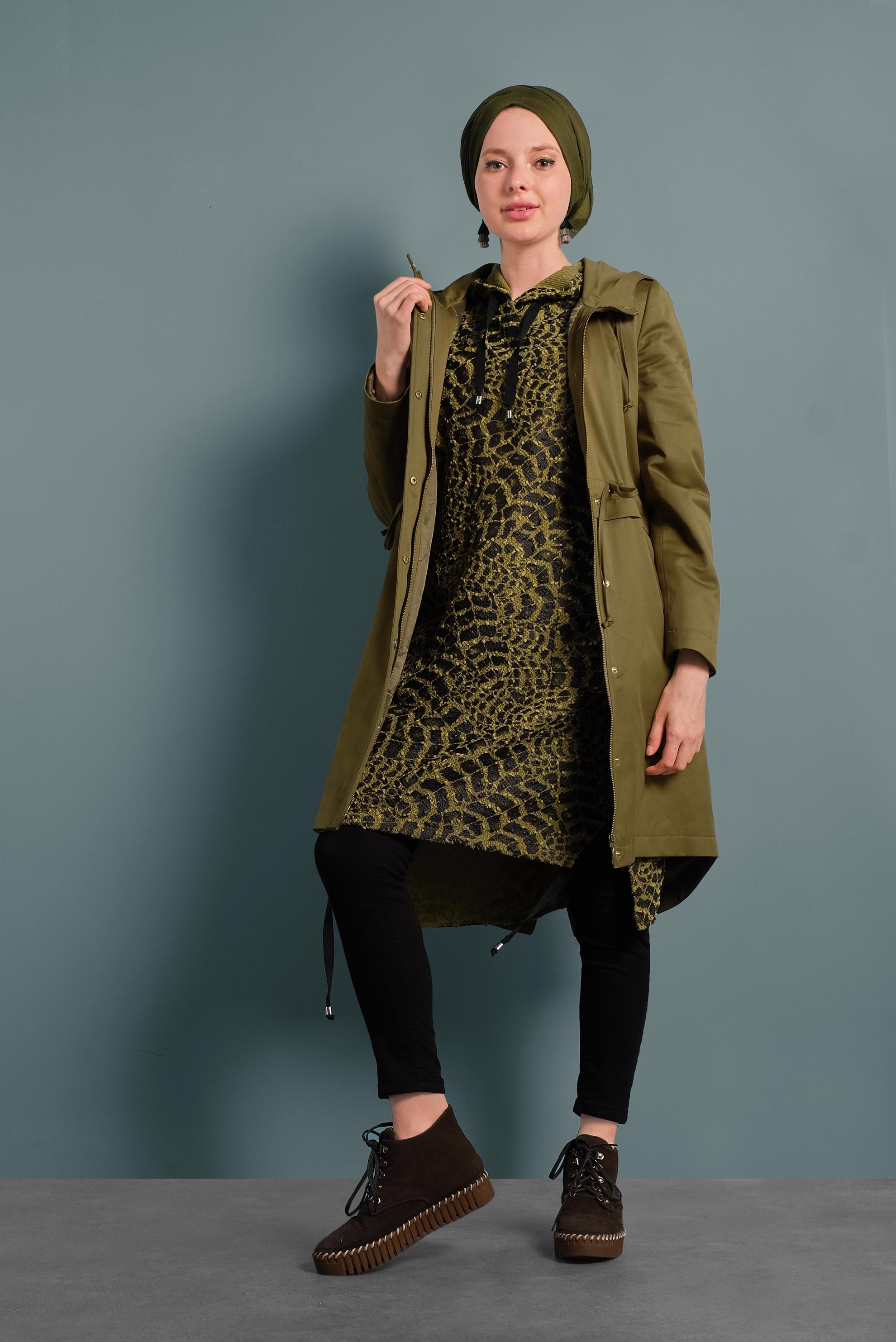 Hijab clothing GREEN HOODED PARKA WITH POCKETS 90018