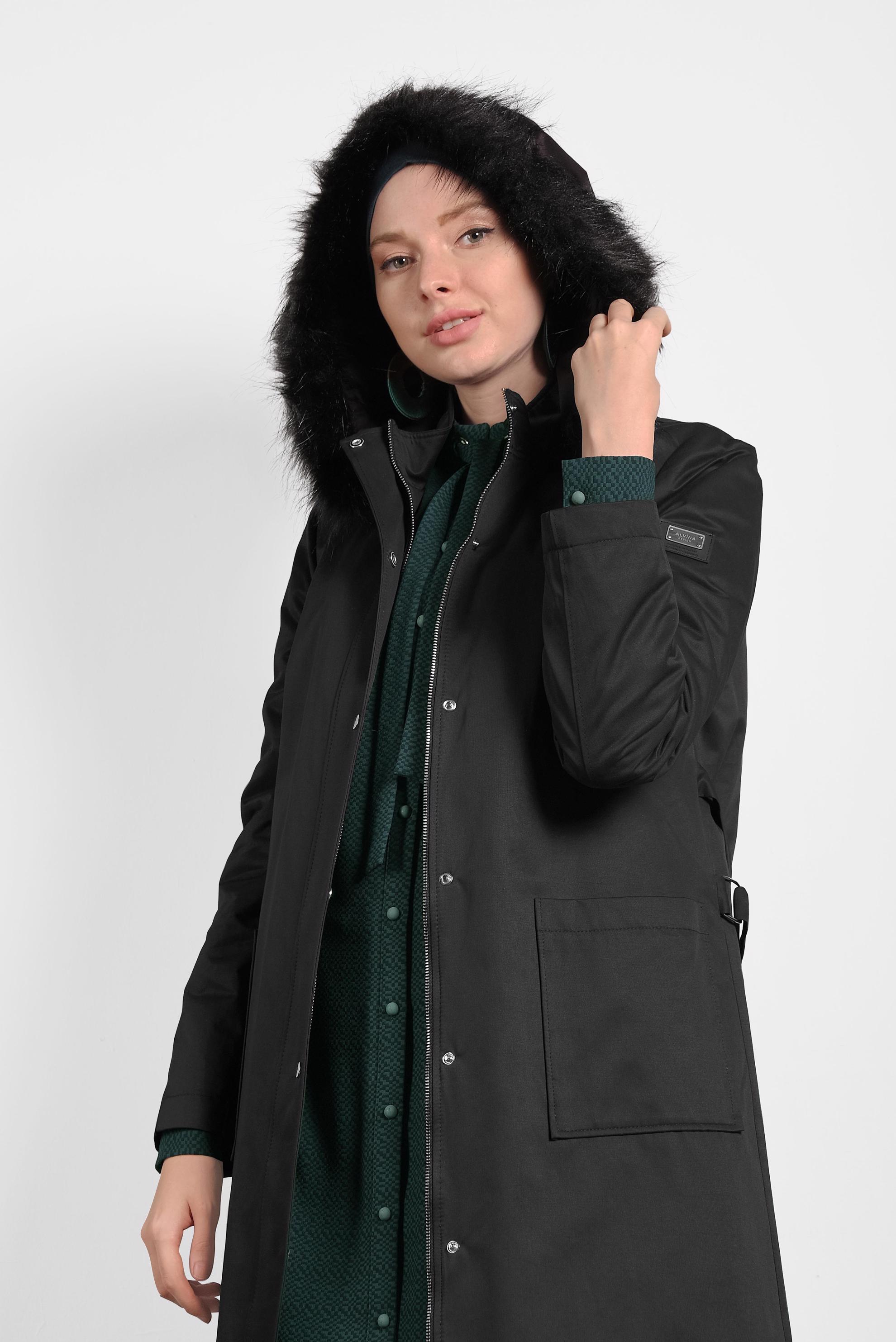 Tesettür giyim SİYAH KAPÜŞONLU PARKA 90019 