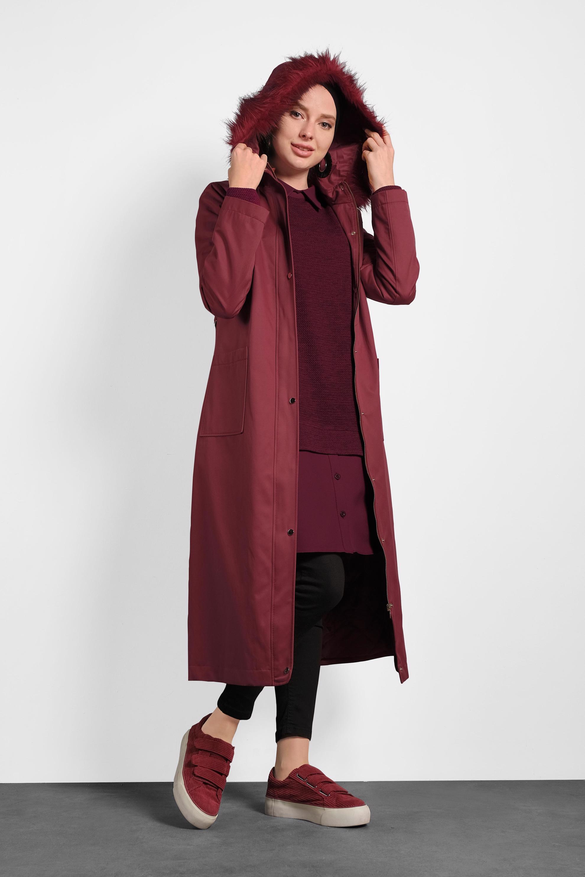 Hijab clothing CLARET RED HOODED PARKA 90019