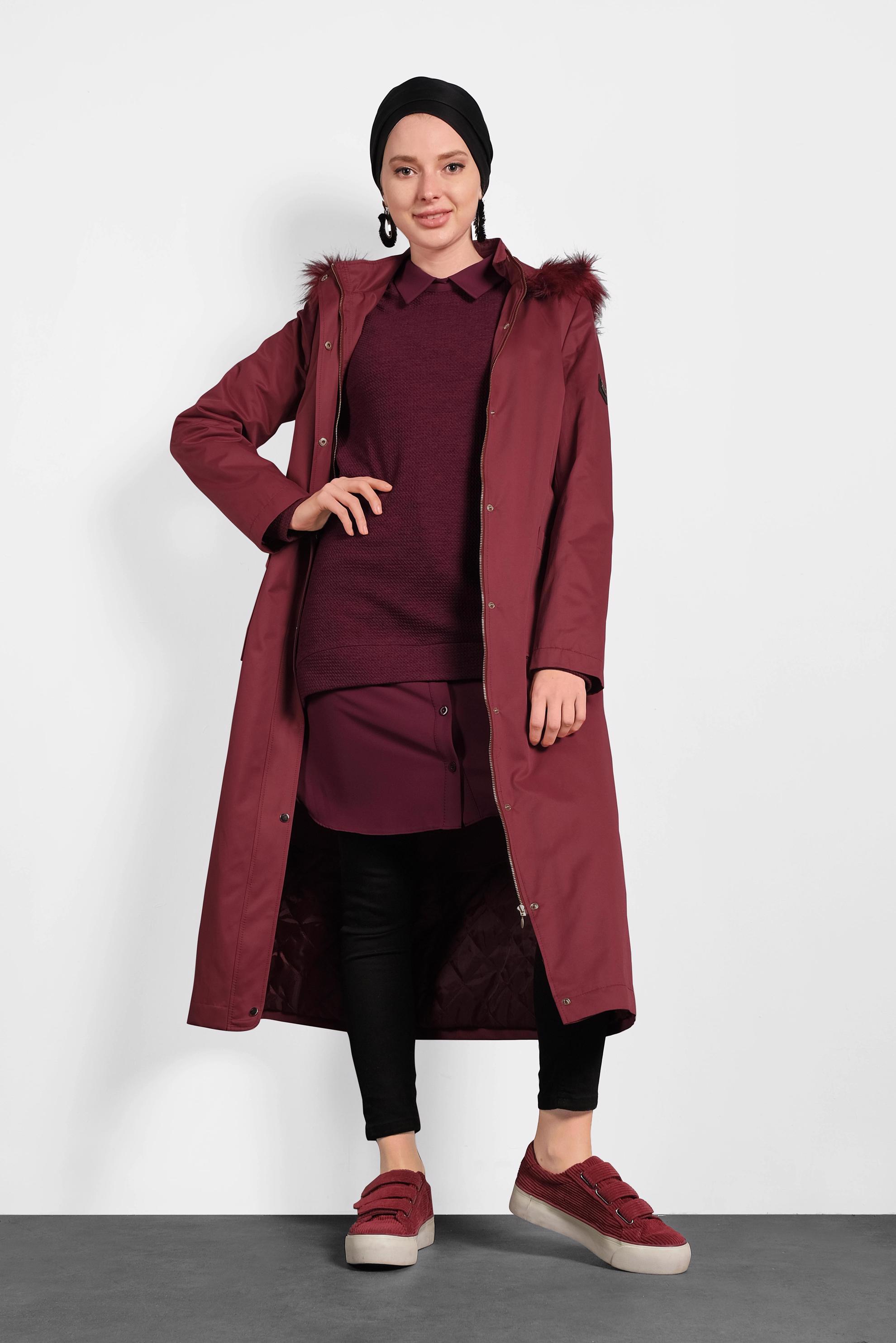 Hijab clothing CLARET RED HOODED PARKA 90019