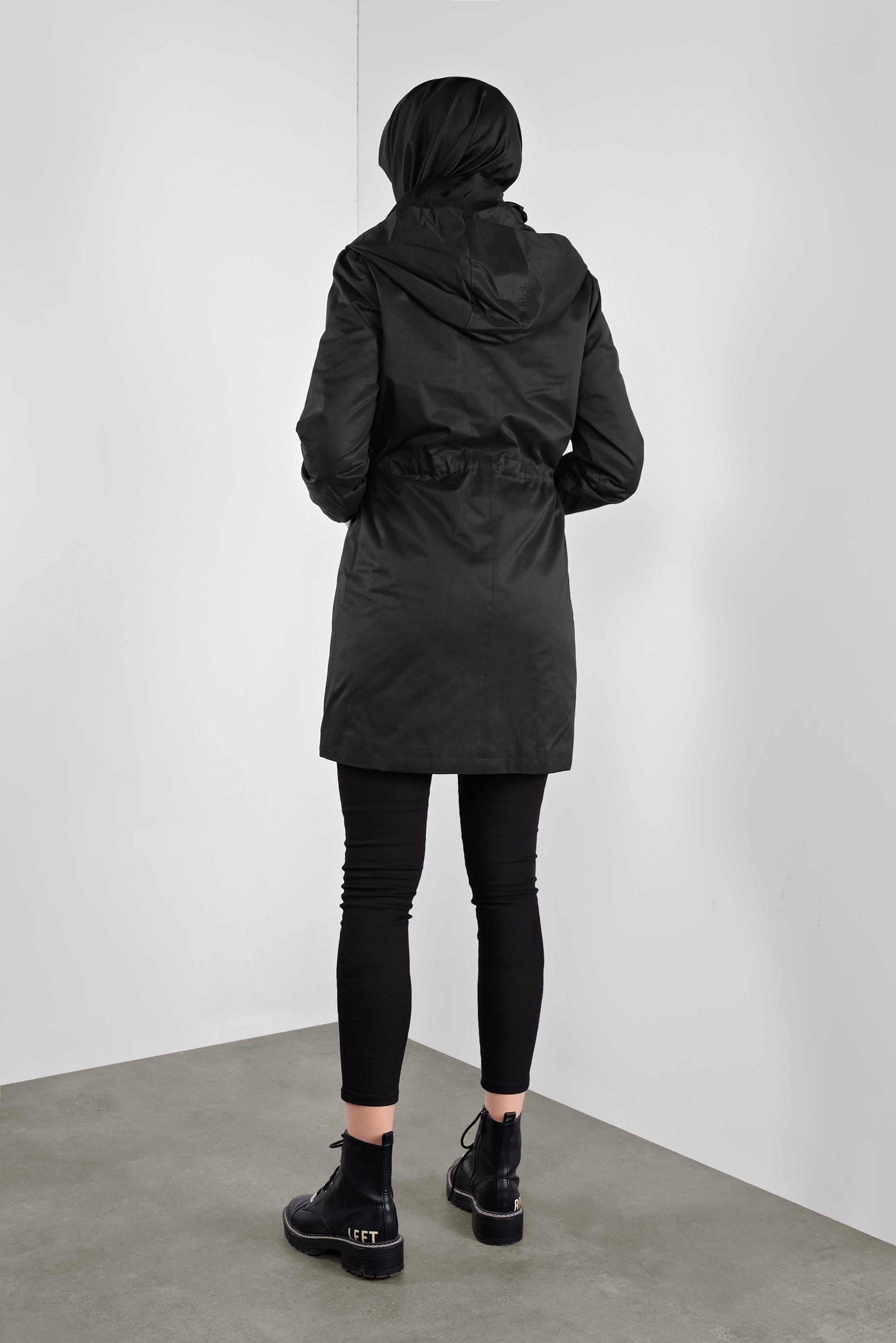 Hijab clothing BLACK HOODED ZIPPED PARKA 90127 