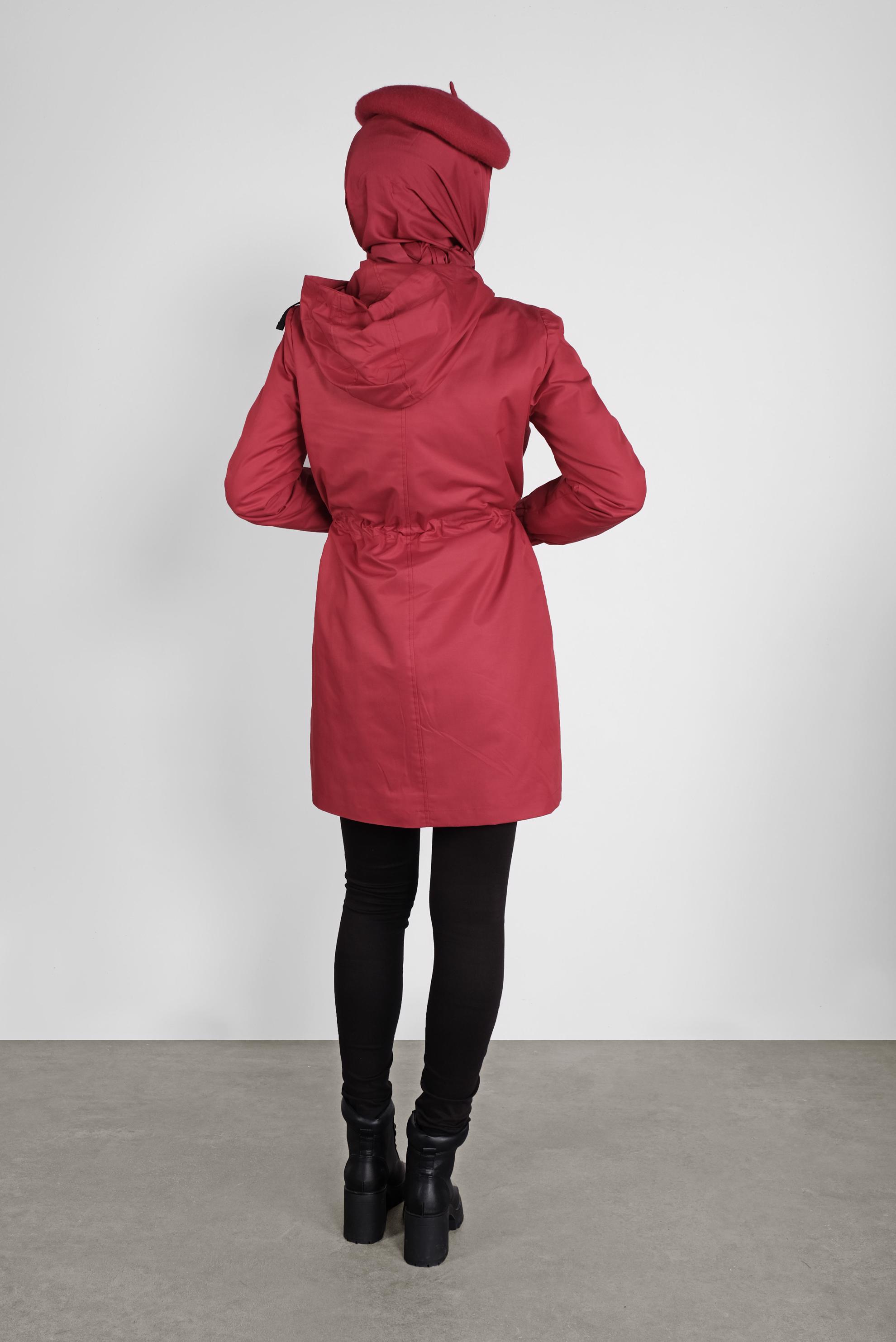 Tesettür giyim KIRMIZI KAPÜŞONLU FERMUARLI PARKA 90127 