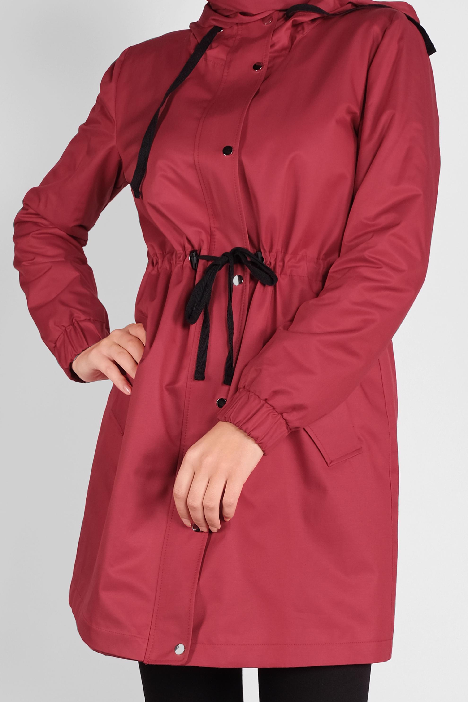 Tesettür giyim KIRMIZI KAPÜŞONLU FERMUARLI PARKA 90127 