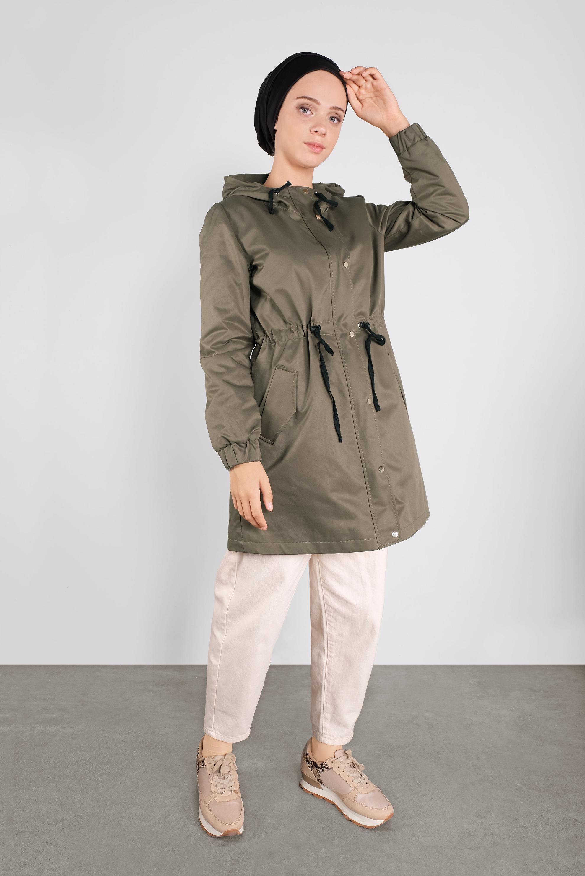 Hijab clothing KHAKI HOODED ZIPPED PARKA 90127 