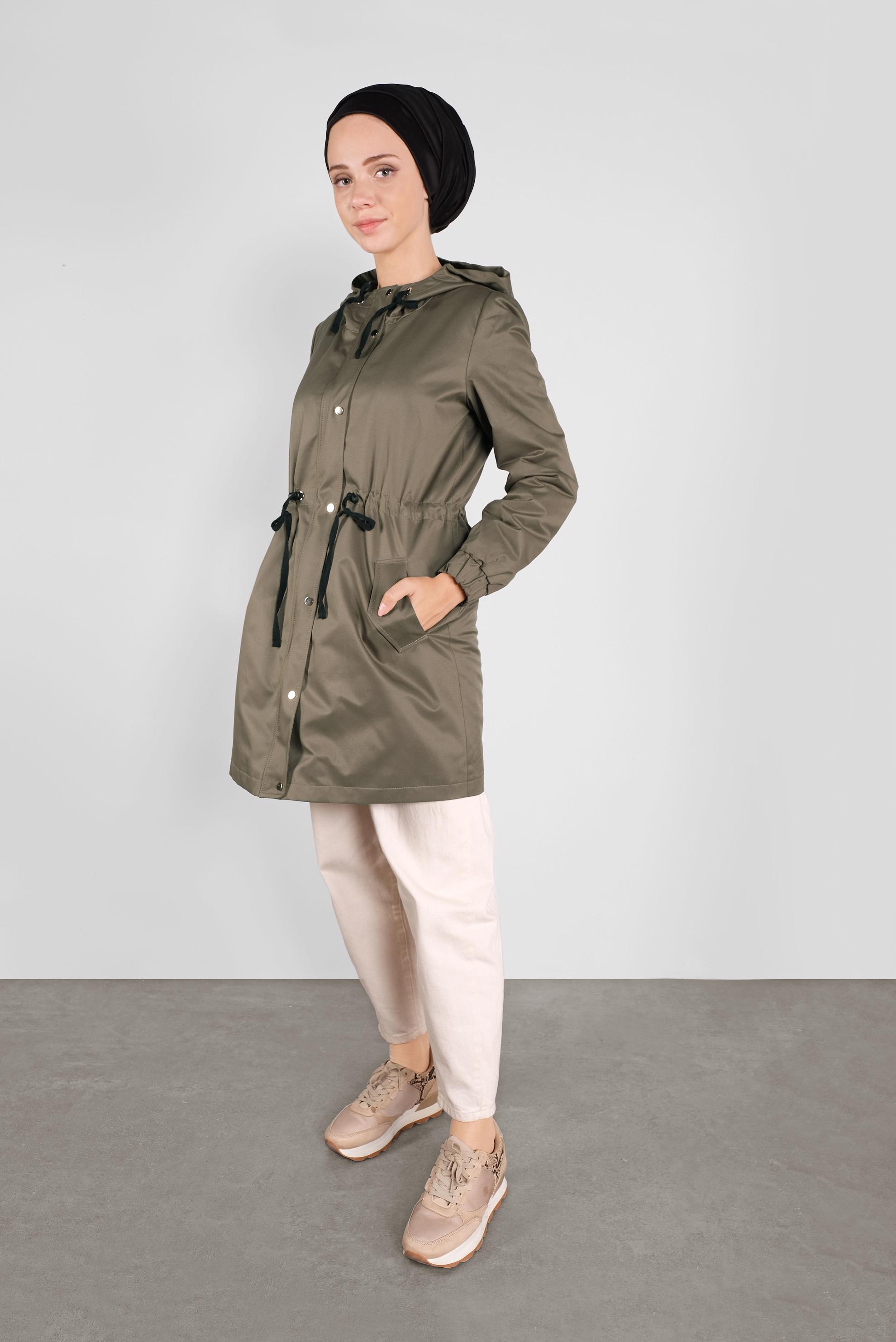 Hijab clothing KHAKI HOODED ZIPPED PARKA 90127 