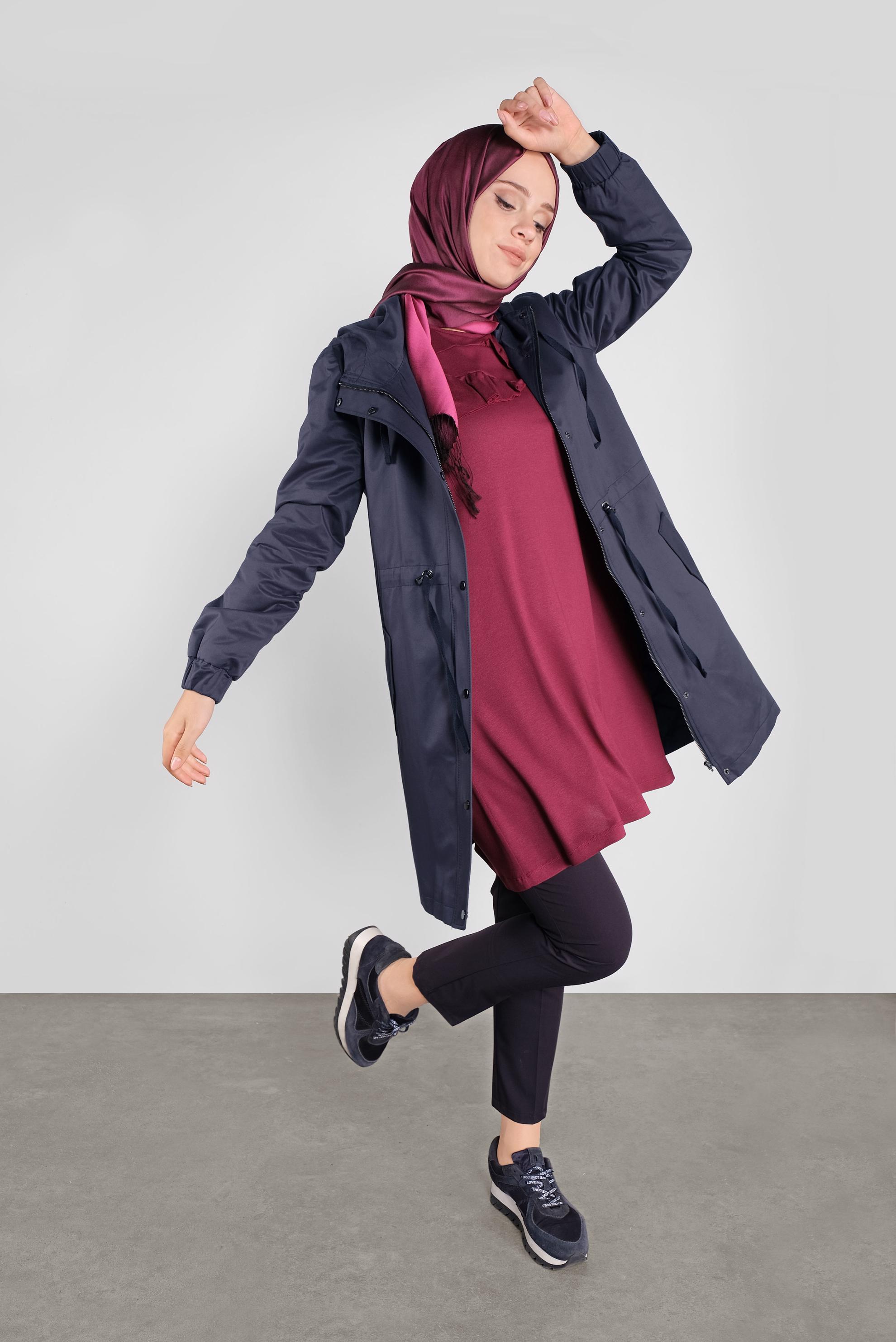 Hijab clothing NAVY BLUE HOODED ZIPPED PARKA 90127 