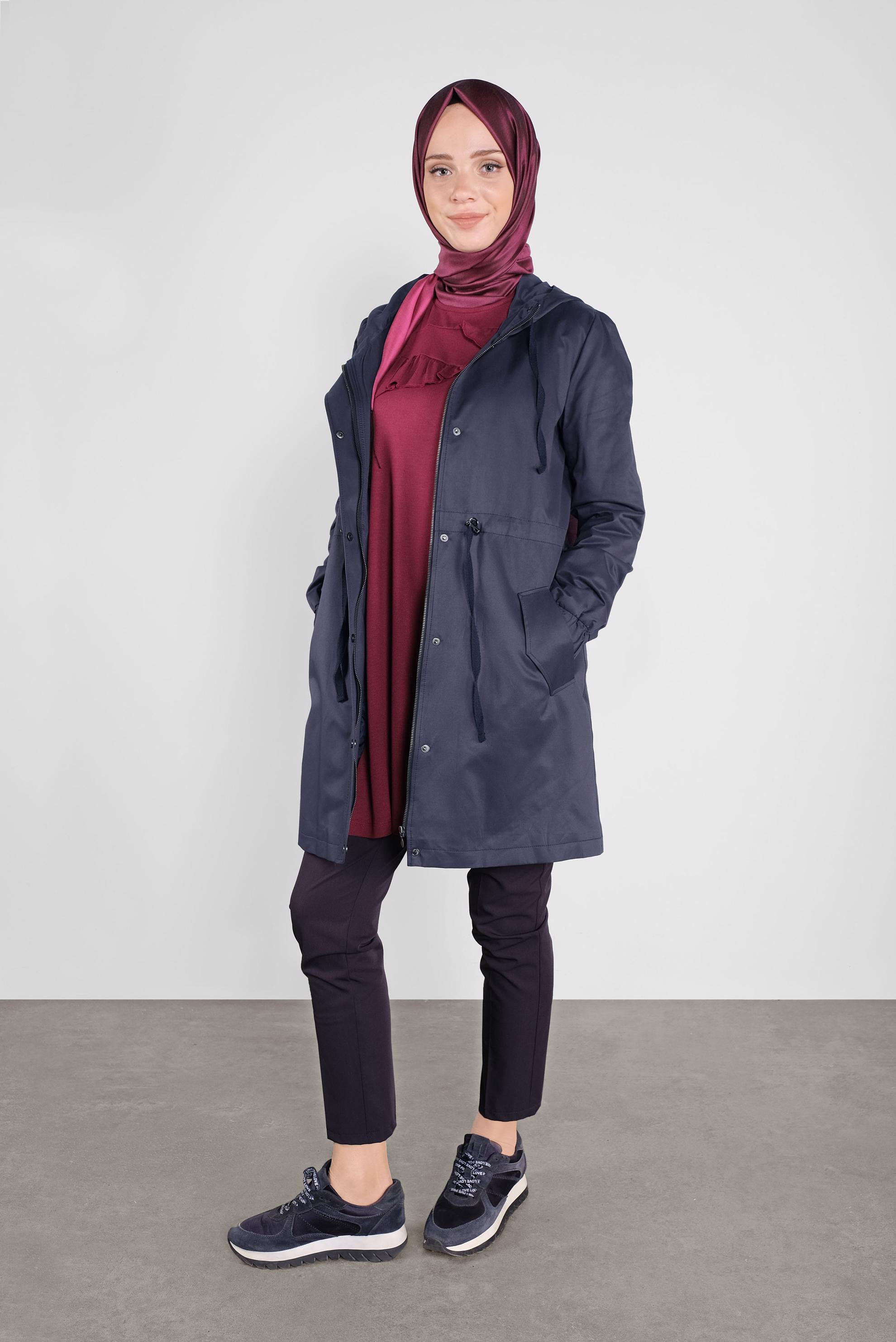 Hijab clothing NAVY BLUE HOODED ZIPPED PARKA 90127 