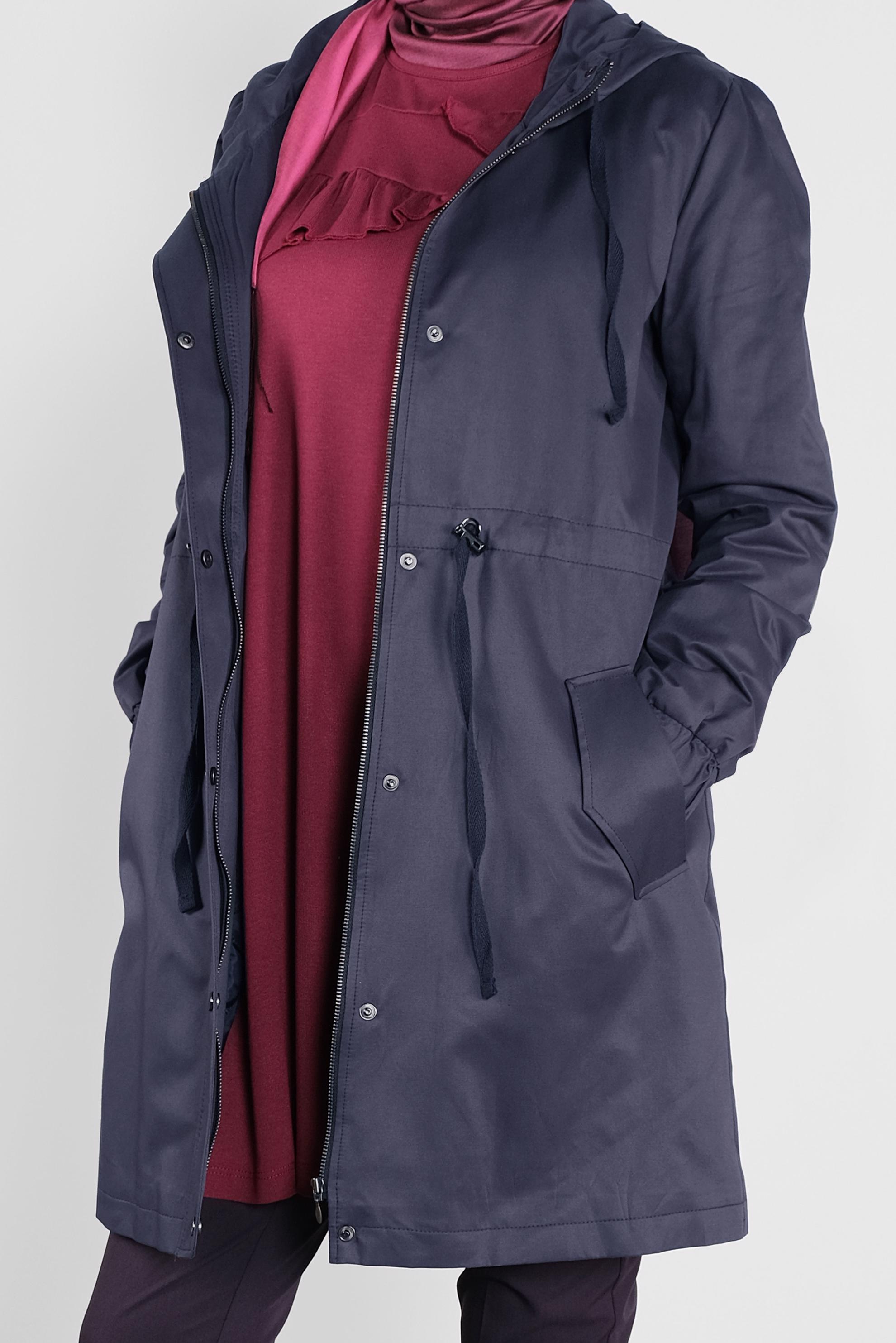 Hijab clothing NAVY BLUE HOODED ZIPPED PARKA 90127 