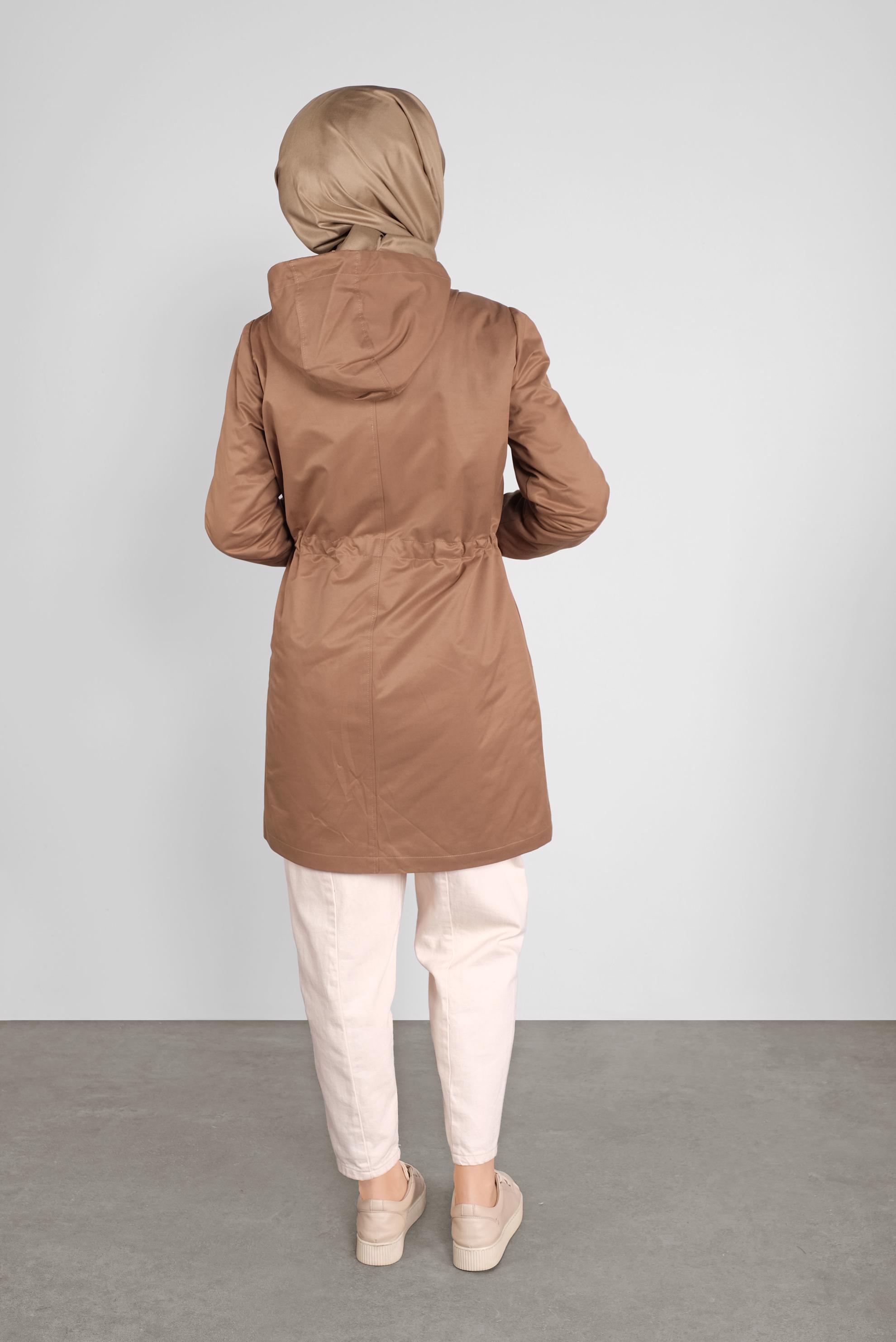 Tesettür giyim TABA KAPÜŞONLU FERMUARLI PARKA 90127 