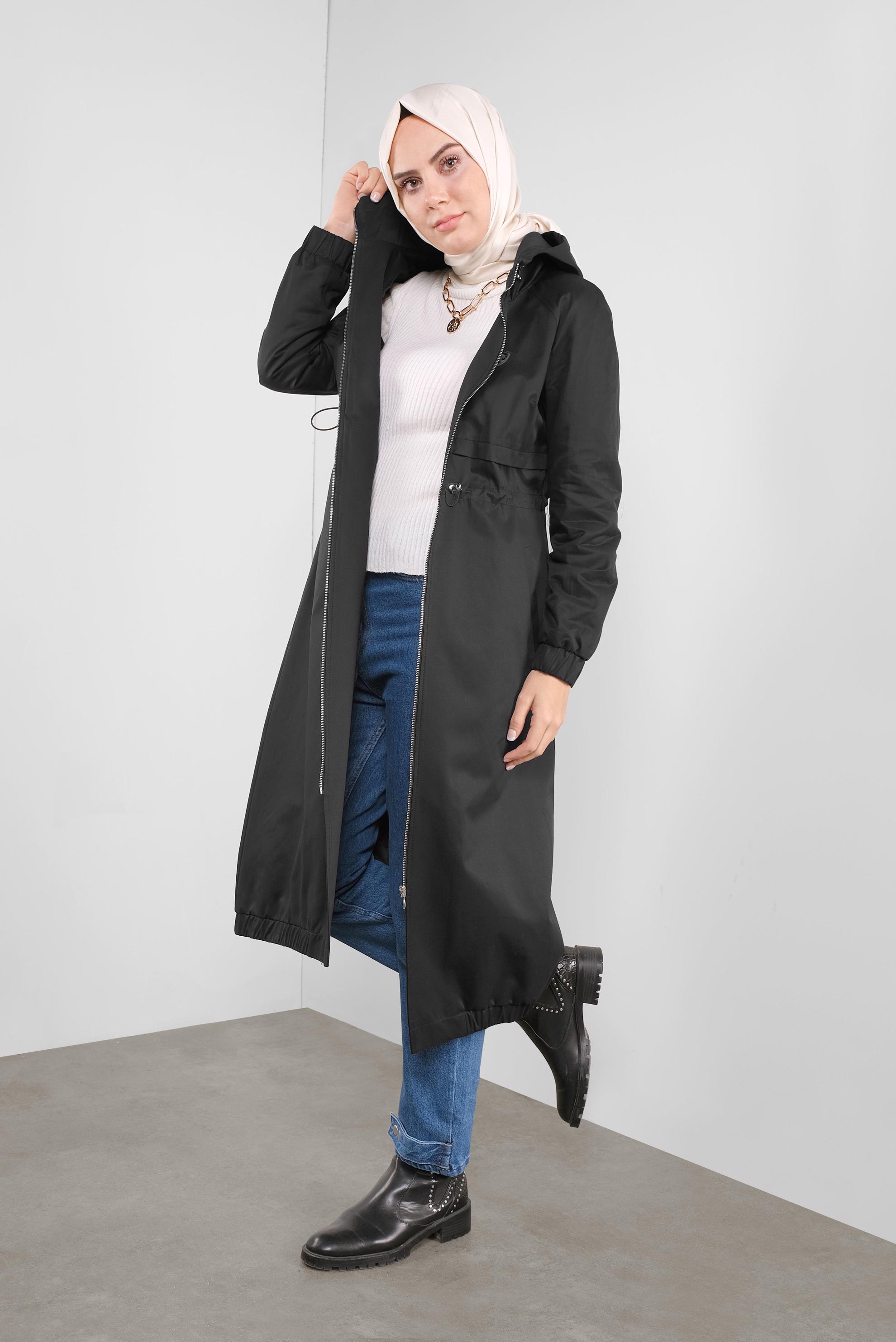 Vêtements hijab NOIR PARKA TAILLE À SMOCKS 90128 