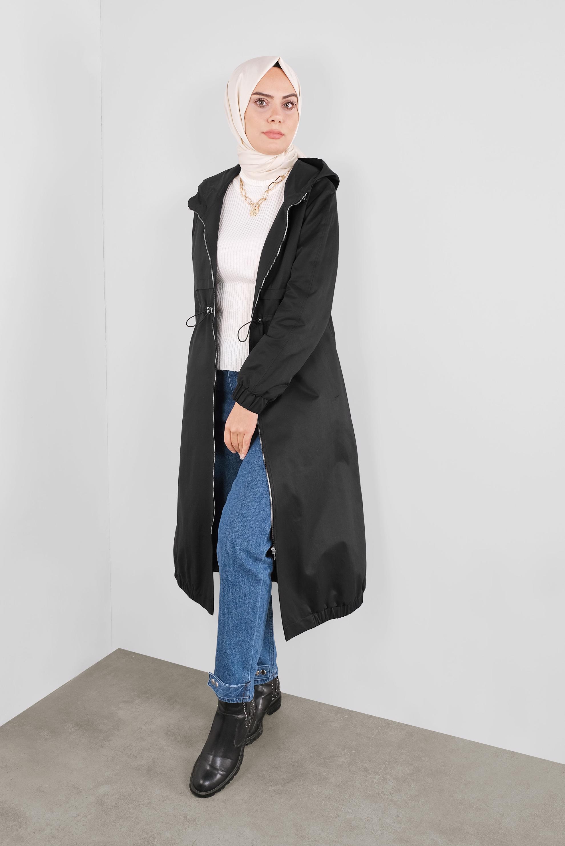 Vêtements hijab NOIR PARKA TAILLE À SMOCKS 90128 