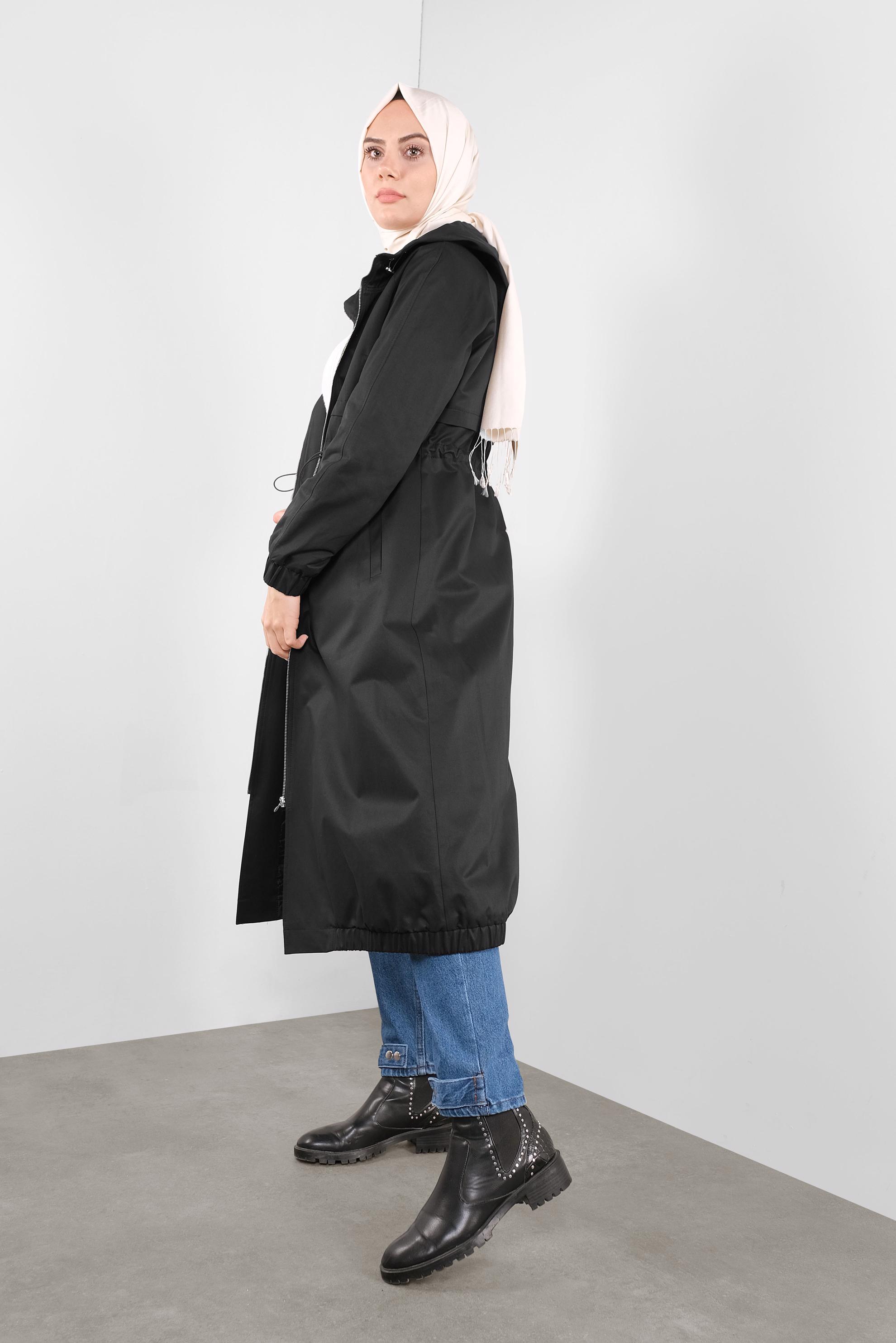 Vêtements hijab NOIR PARKA TAILLE À SMOCKS 90128 