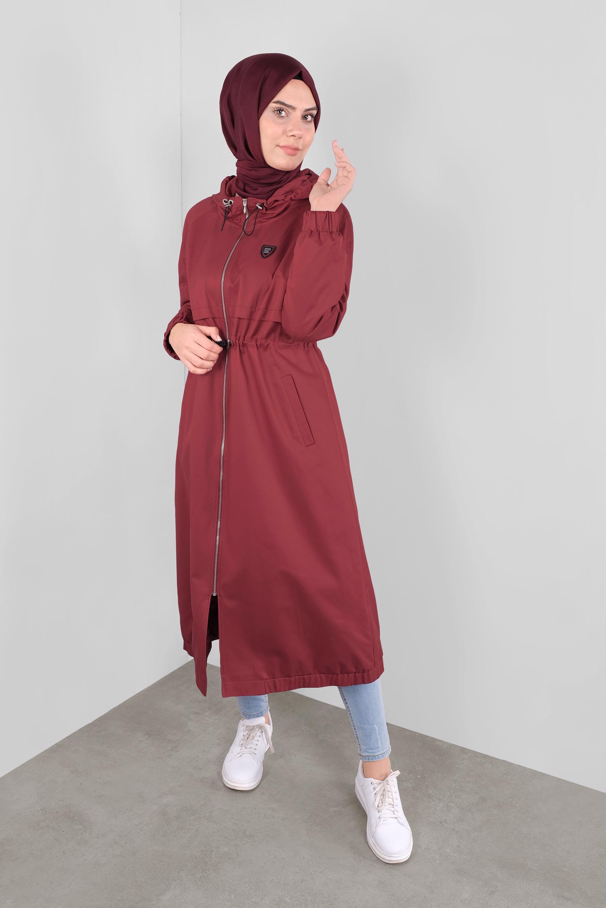 Vêtements hijab ROUGE BORDEAUX PARKA TAILLE À SMOCKS 90128 