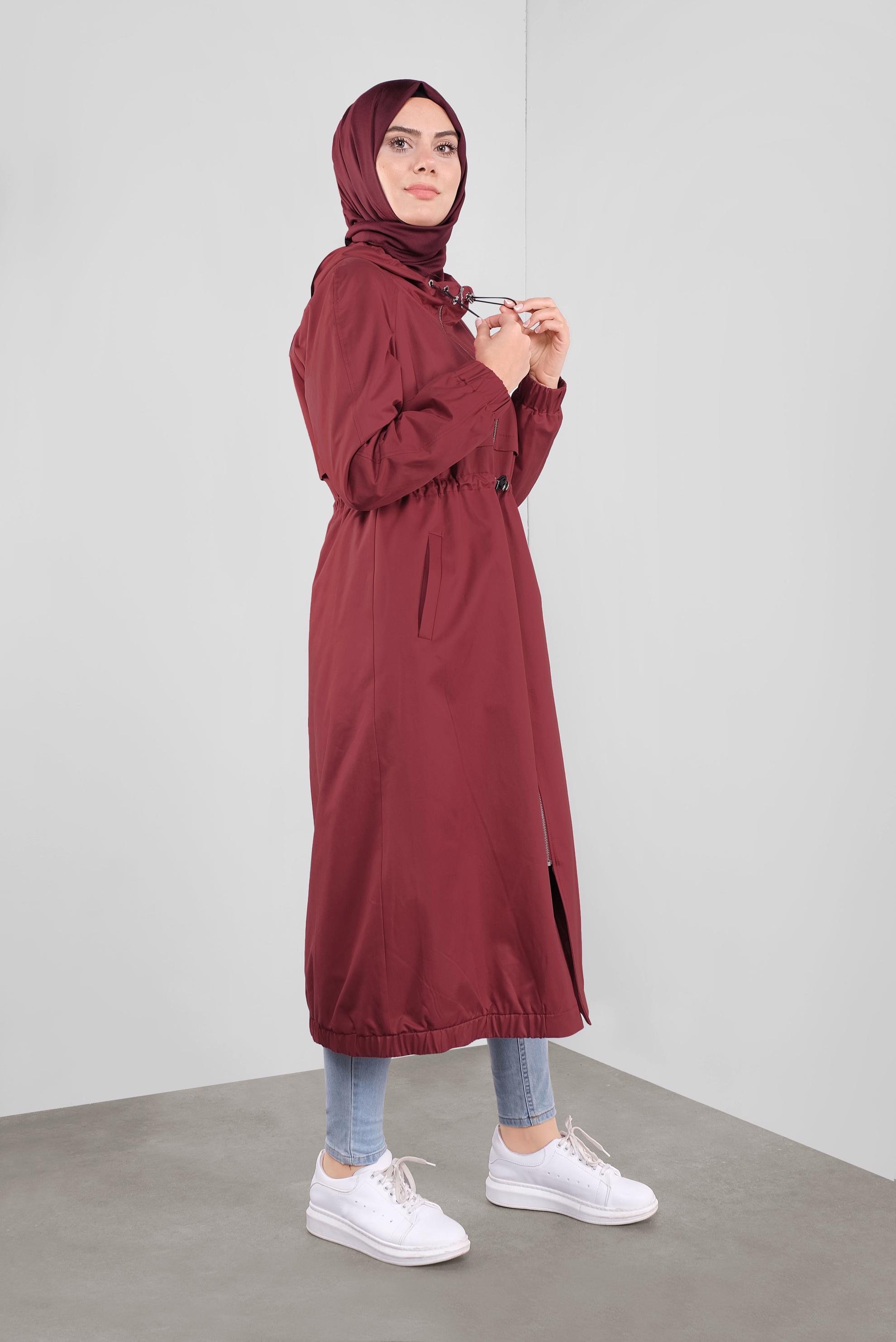 Vêtements hijab ROUGE BORDEAUX PARKA TAILLE À SMOCKS 90128 
