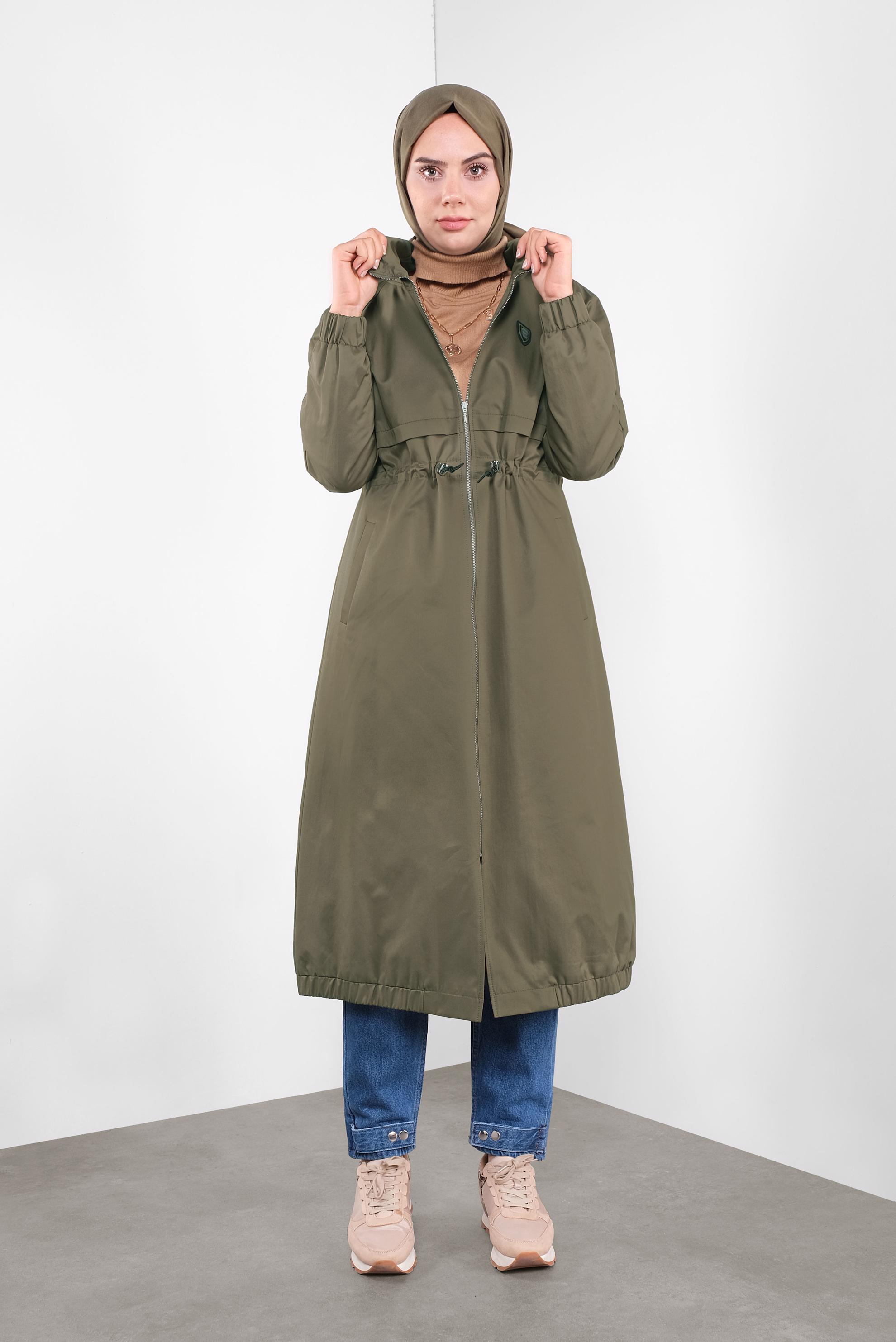 Hijab clothing KHAKI SMOCKED-WAIST COAT 90128 
