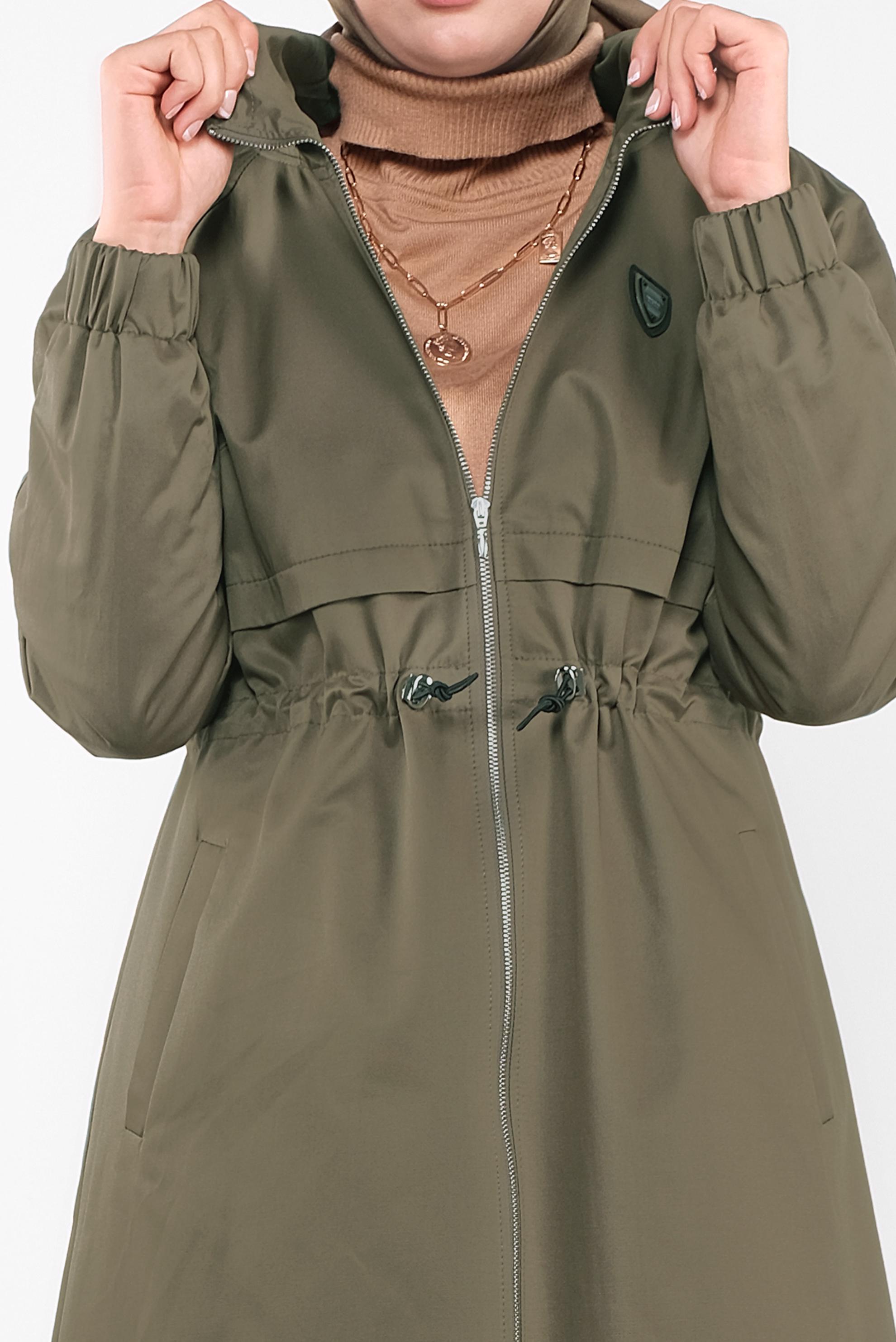 Hijab clothing KHAKI SMOCKED-WAIST COAT 90128 