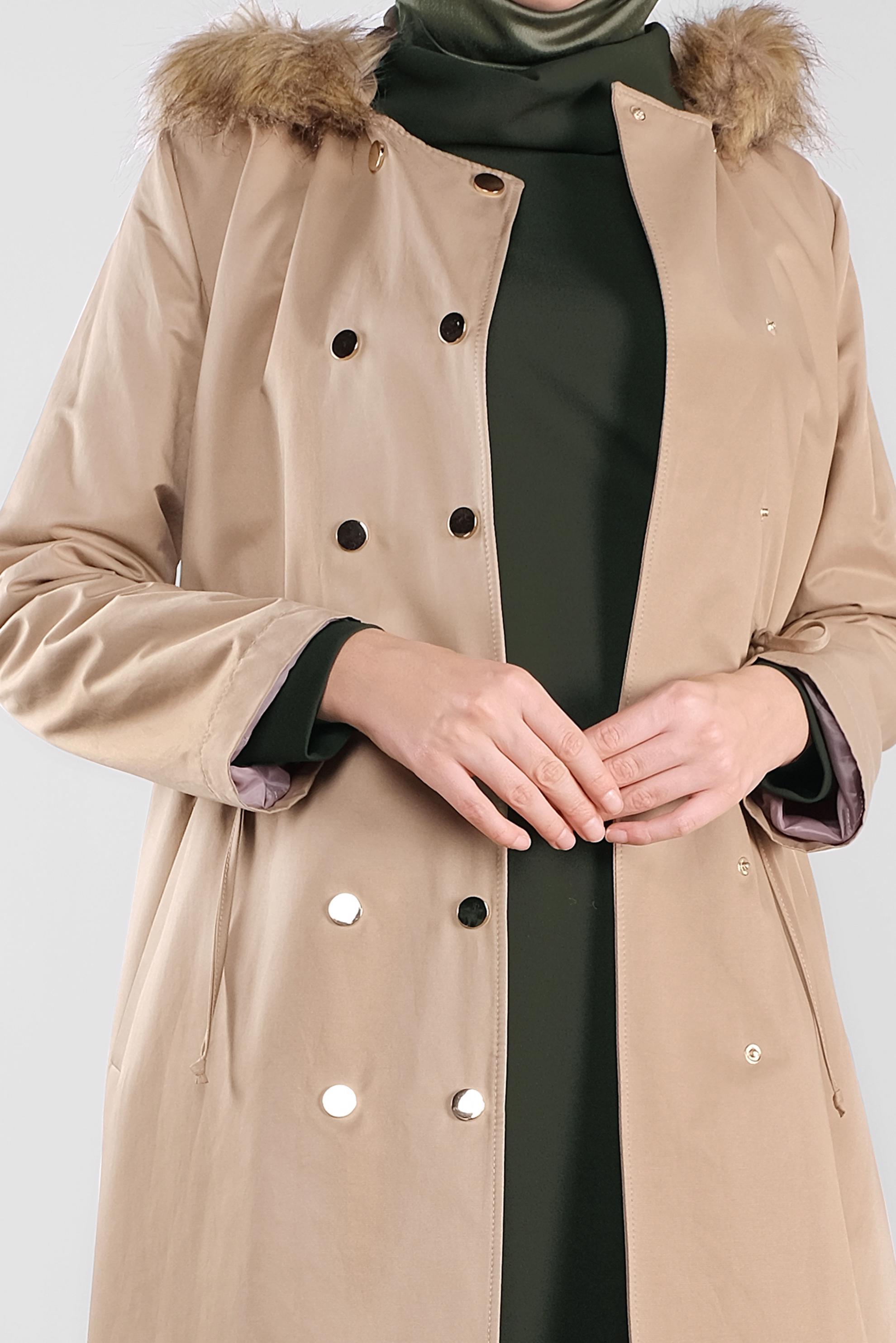 Vêtements hijab BRUN PARKA À TAILLE-BOULLIONNÉE AVEC CAPUCHE 90133