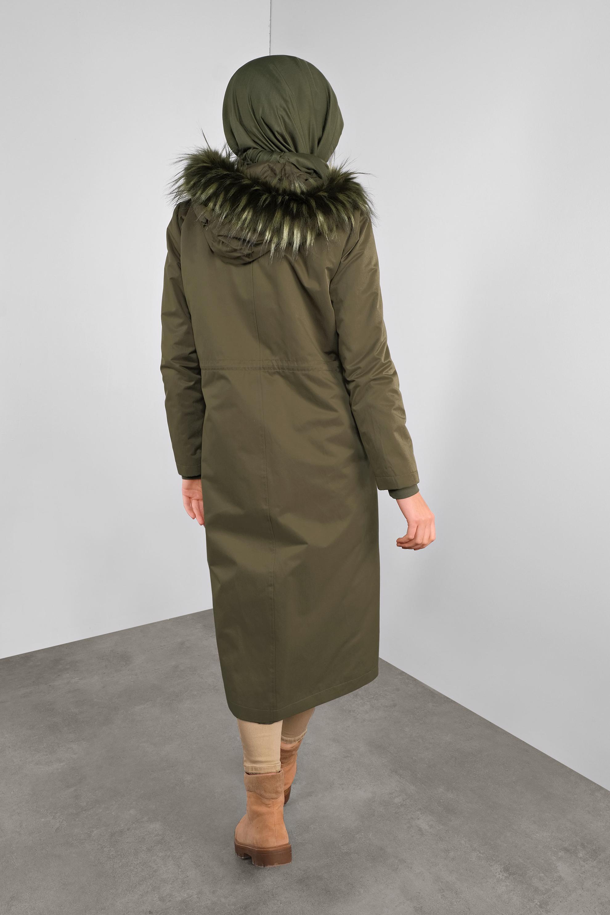 Hijab clothing KHAKI HOODED SMOCKED-WAIST PARKA 90133 