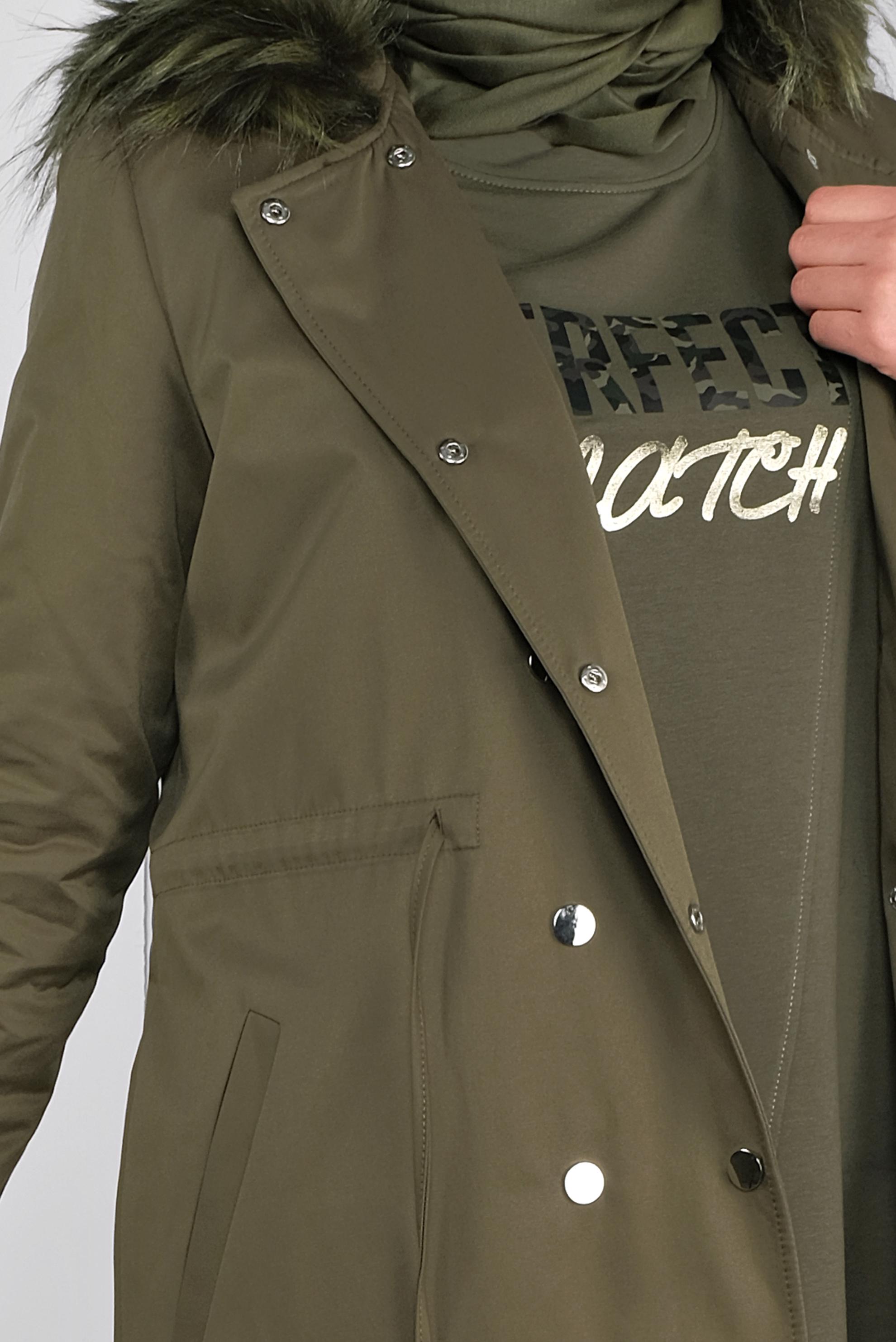 Hijab clothing KHAKI HOODED SMOCKED-WAIST PARKA 90133 