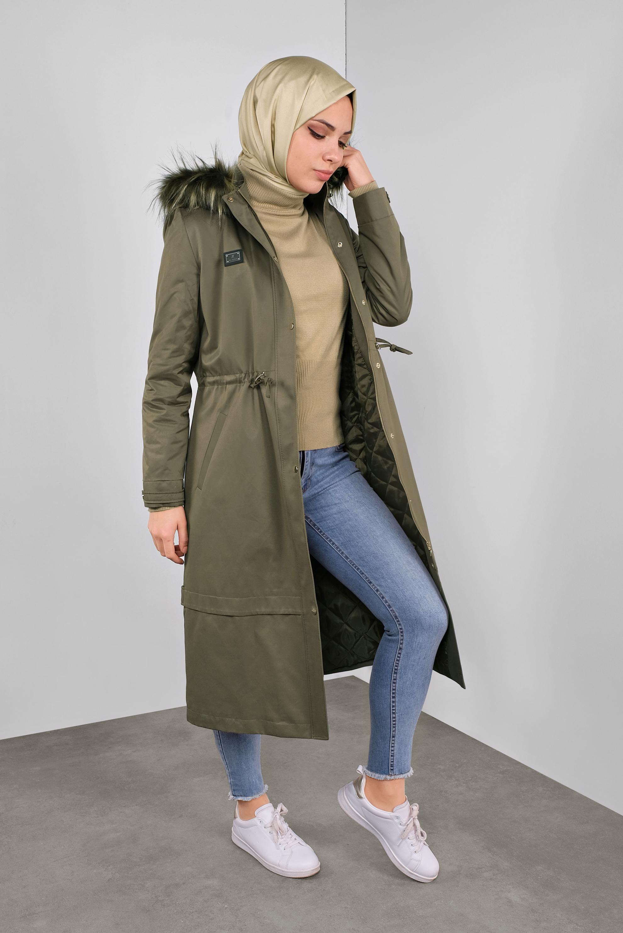 Hijab clothing KHAKI SMOCKED-WAIST PARKA 90137 