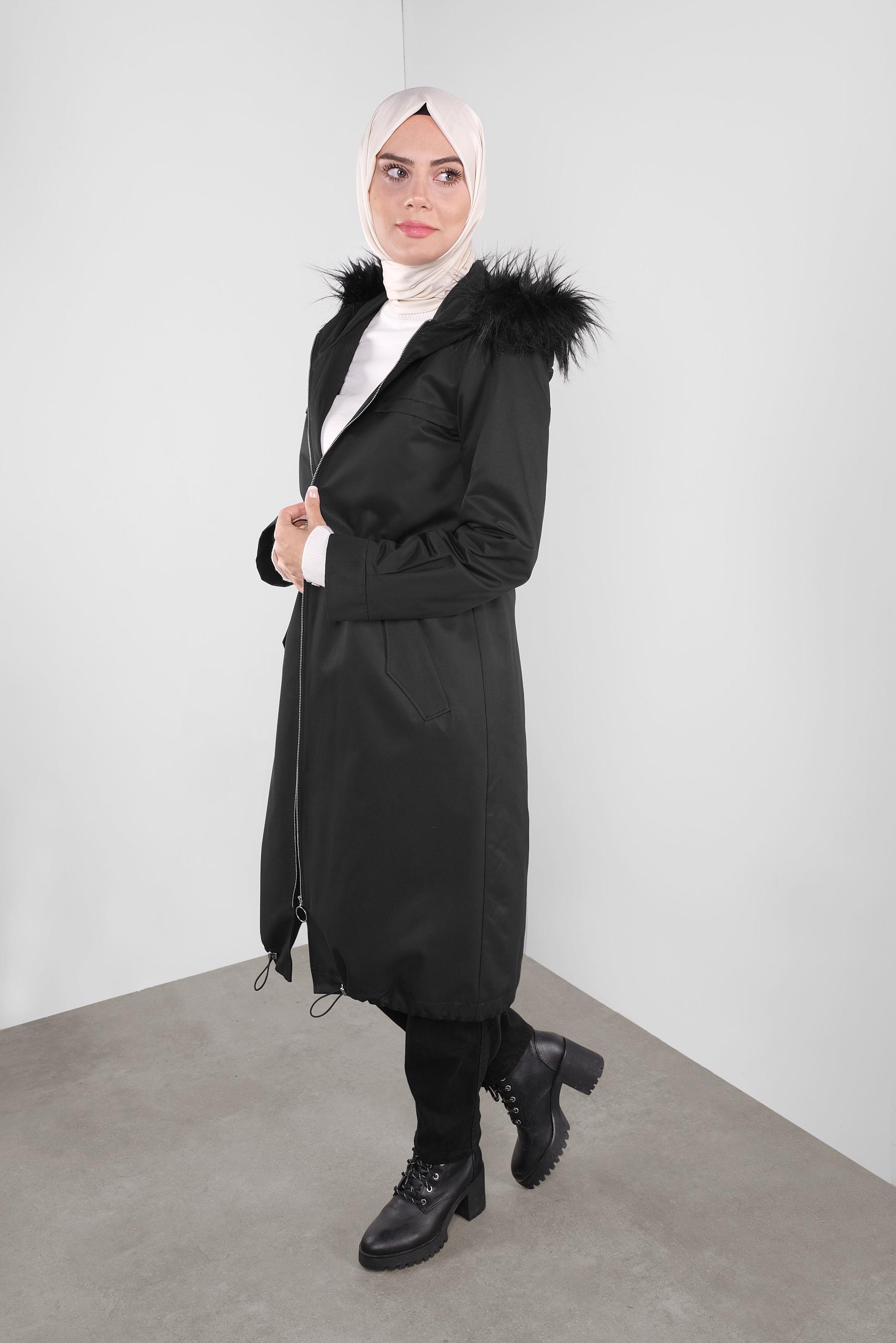Vêtements hijab NOIR PARKA À TAILLE À SMOCKS À CAPUCHE 90138 
