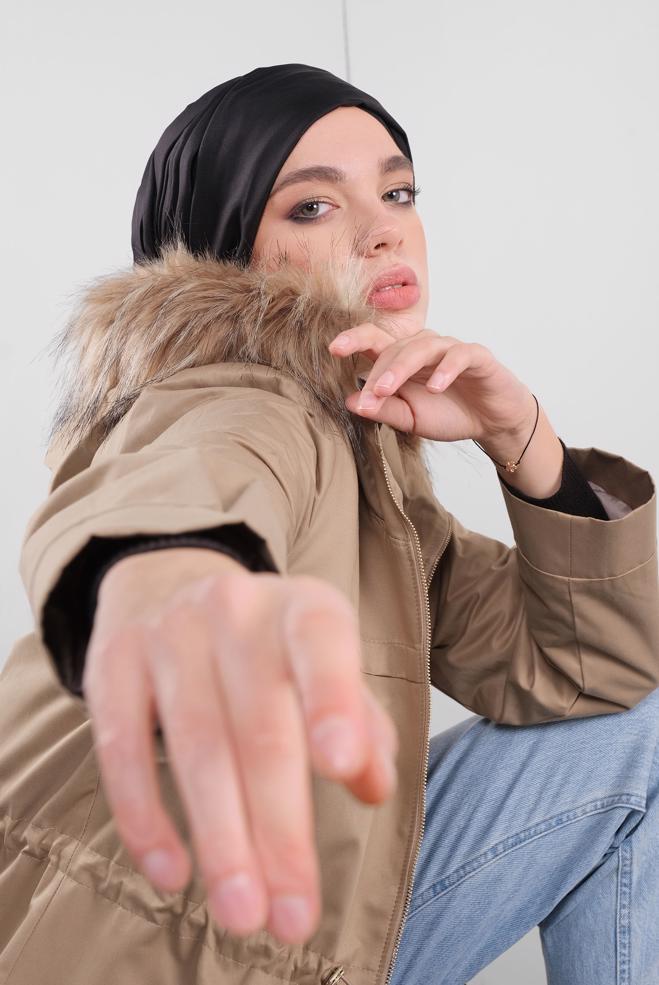 Vêtements hijab  PARKA À TAILLE À SMOCKS À CAPUCHE 90138  - ALVİNA