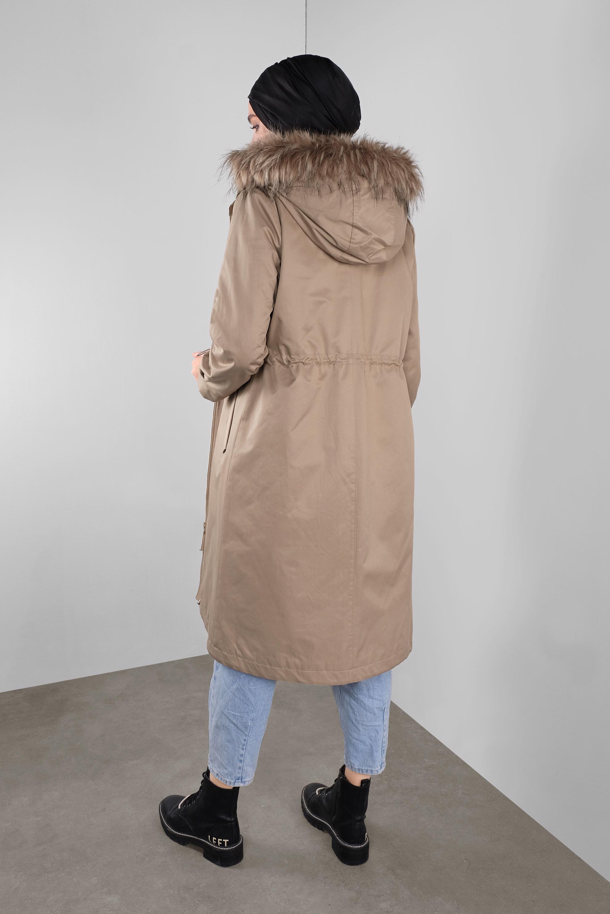 Vêtements hijab BRUN PARKA À TAILLE À SMOCKS À CAPUCHE 90138 