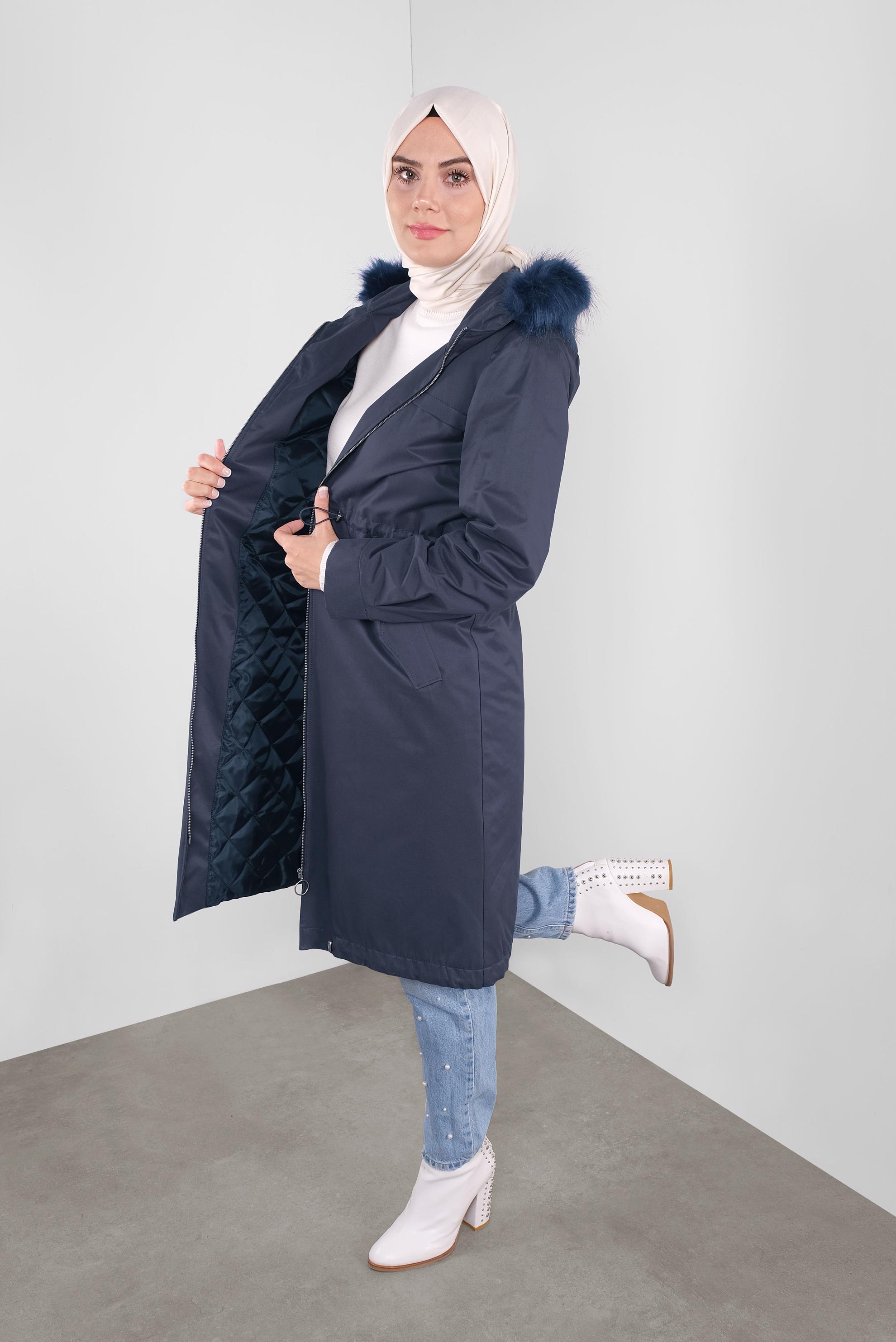 Vêtements hijab BLEU MARINE PARKA À TAILLE À SMOCKS À CAPUCHE 90138 