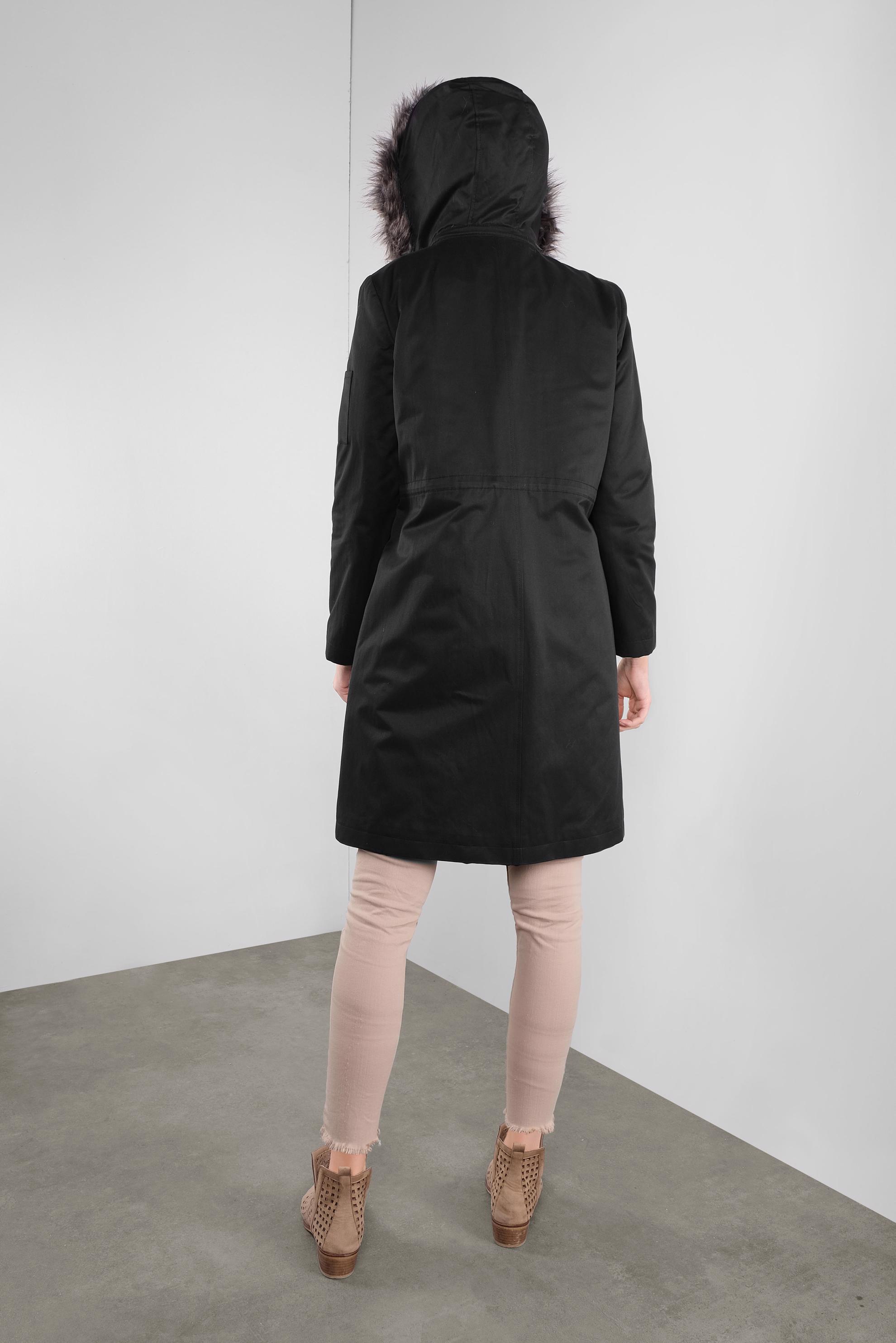 Tesettür giyim SİYAH KÜRKLÜ KAPÜŞONLU PARKA 90139 